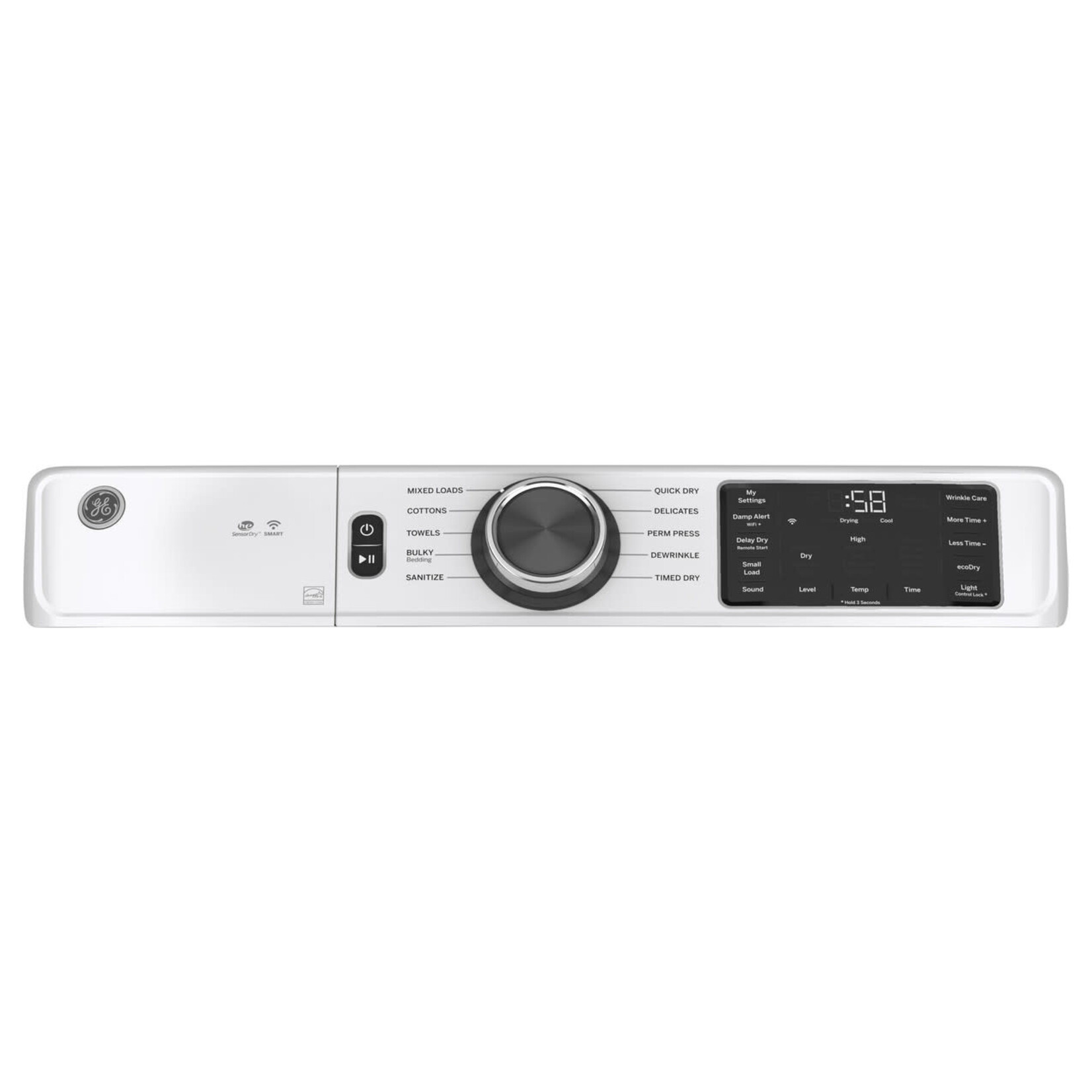 GE #GFD55ESSNWW GE® 7.8 cu. ft. Capacity Smart Front Load Electric Dryer with Sanitize Cycle GFD55ESSNWW