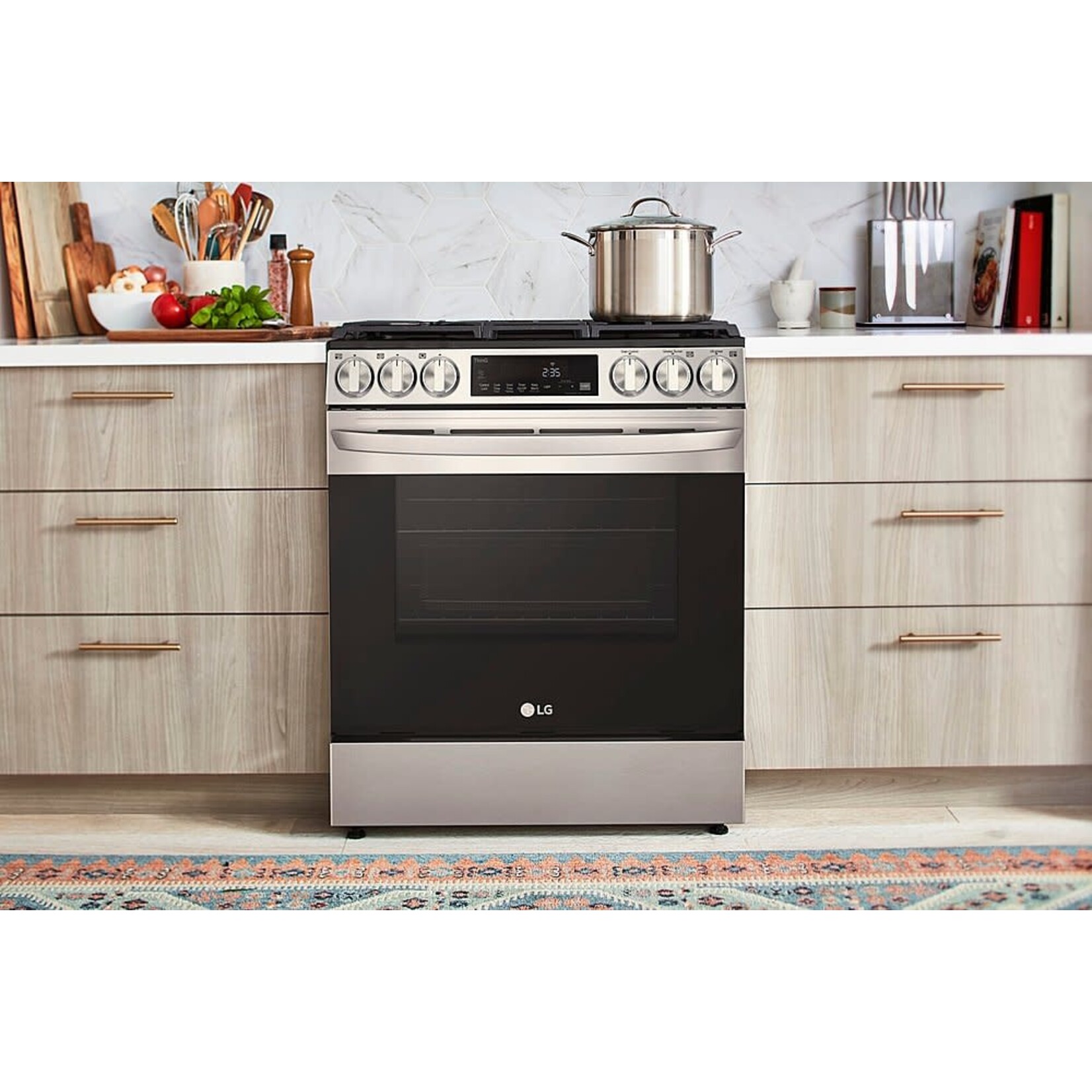 LG #LSGL5833F 30 in. 5.8 cu. ft. Slide in Smart Gas Range with 5 Burners in PrintProof Stainless Steel