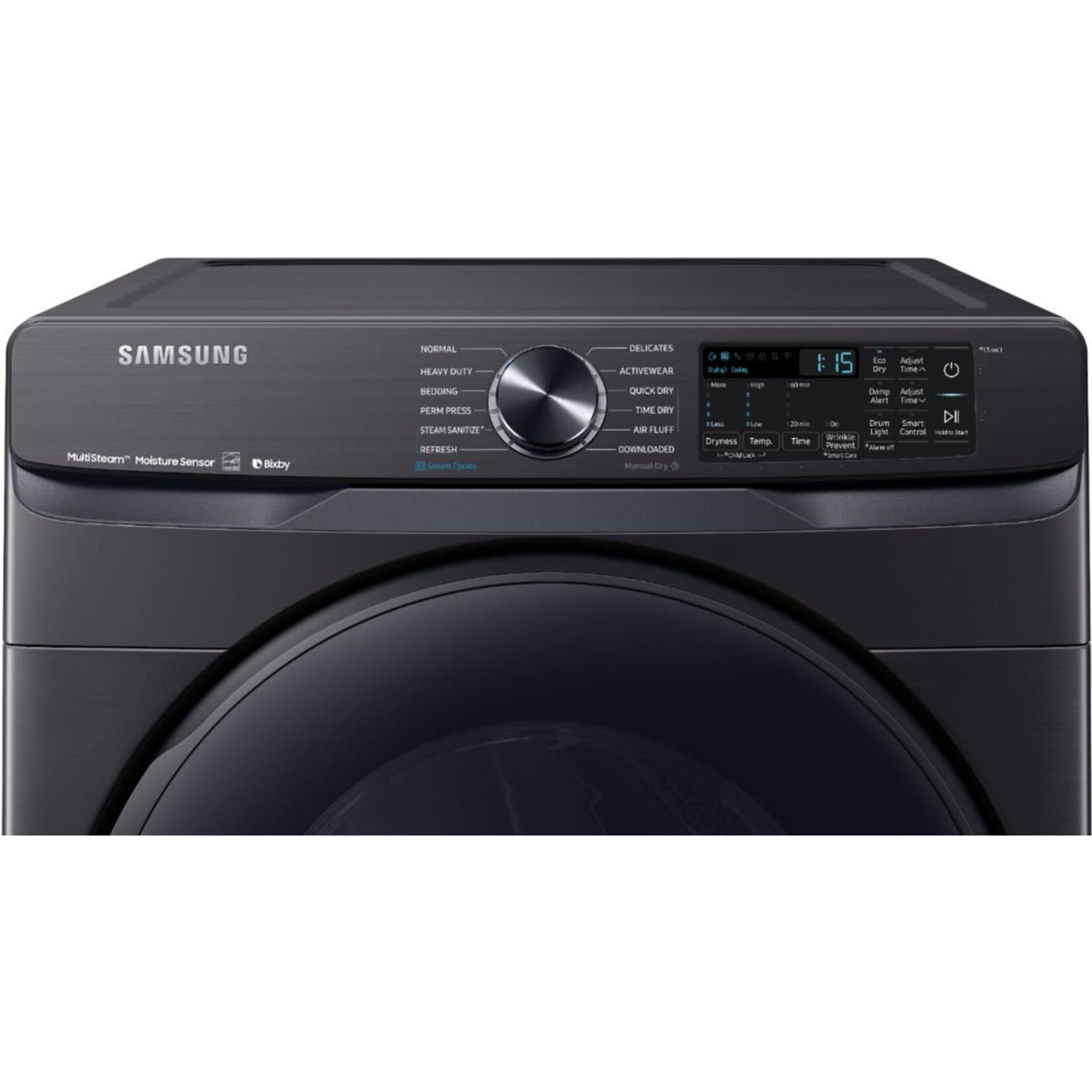 SAMSUNG DVG50R8500V Samsung 7.5 cu. ft. 120-Volt Black Stainless Steel Front Load Gas Dryer with Steam Sanitize+ (Pedestals Sold Separately)