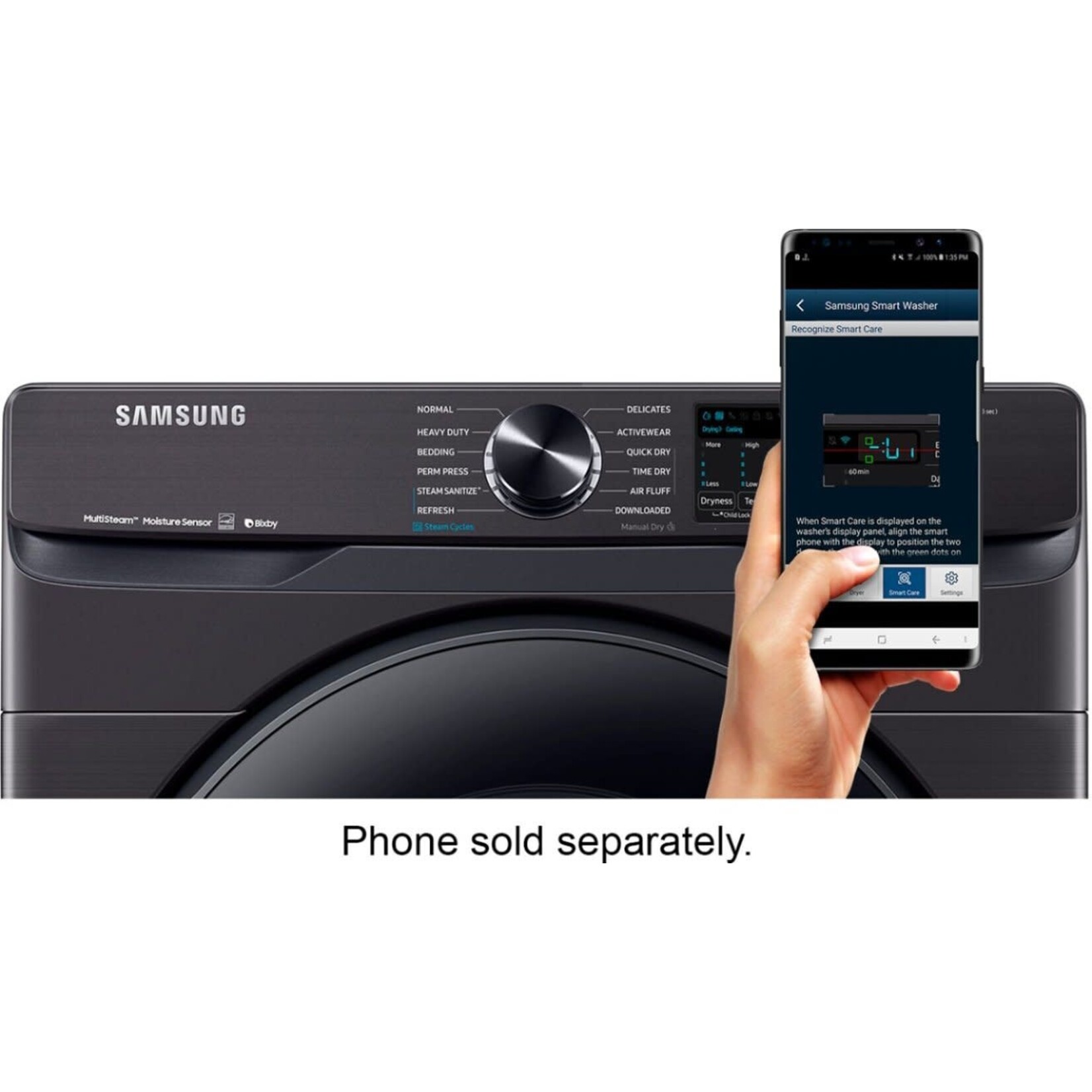 SAMSUNG DVG50R8500V Samsung 7.5 cu. ft. 120-Volt Black Stainless Steel Front Load Gas Dryer with Steam Sanitize+ (Pedestals Sold Separately)