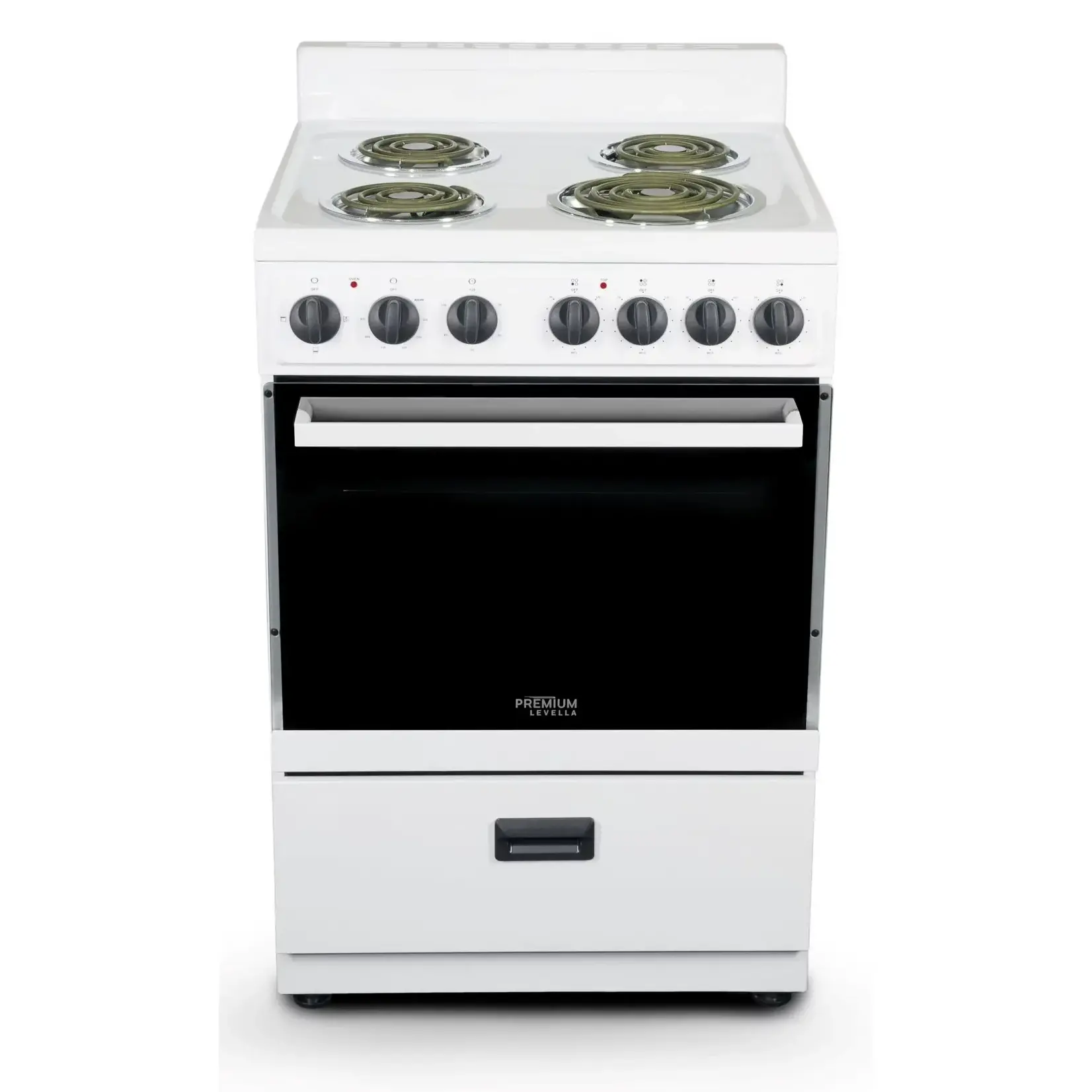 #PRE2425GW - Premium Levella 24 in. 2.7 cu. ft. Single Oven Electric Range with 4 Burners and Storage Drawer in White