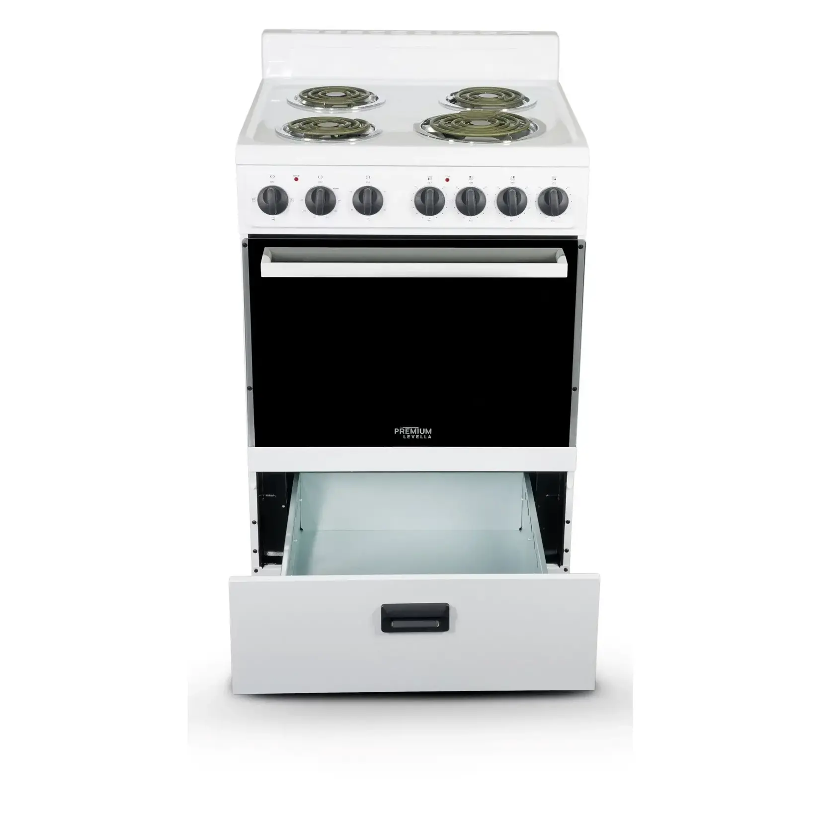 #PRE2425GW - Premium Levella 24 in. 2.7 cu. ft. Single Oven Electric Range with 4 Burners and Storage Drawer in White