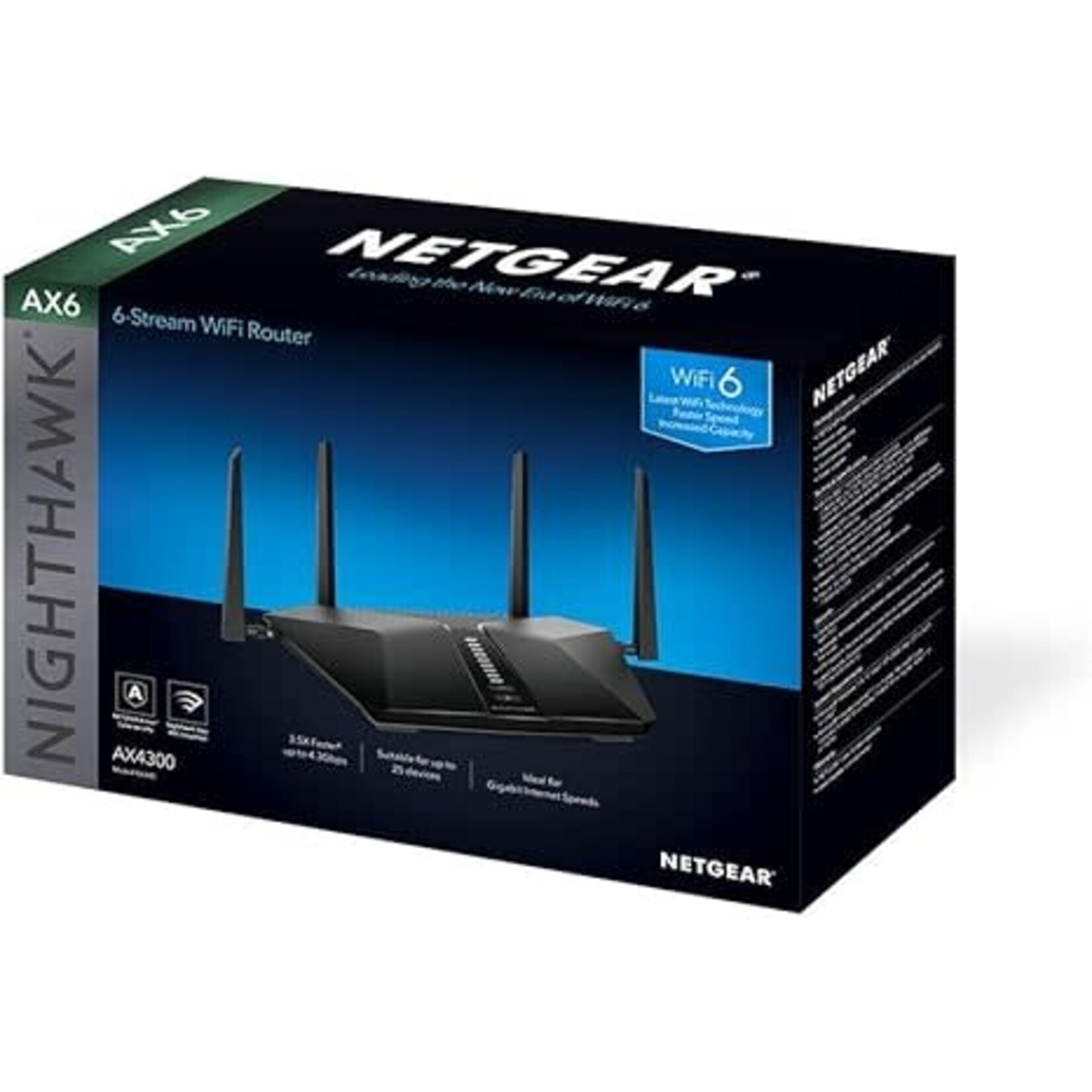 Netgear Nighthawk AX6 6-Stream AX4300 WiFi 6 Router (RAX45-100NAS)