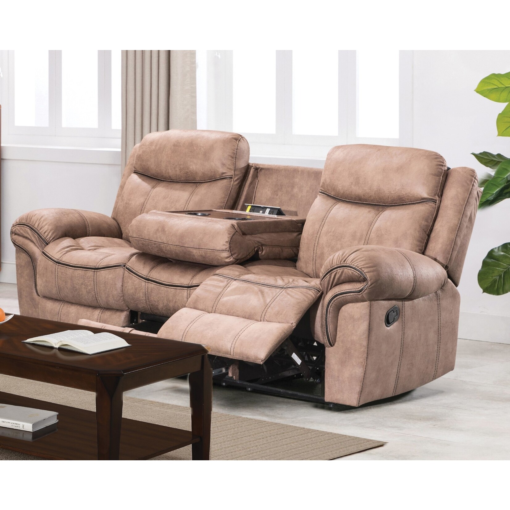 Nationwide Furniture Distributors U105S - NATIONWIDE Reclining Sofa W/ Drop Down Table, USB Plug & Drawer