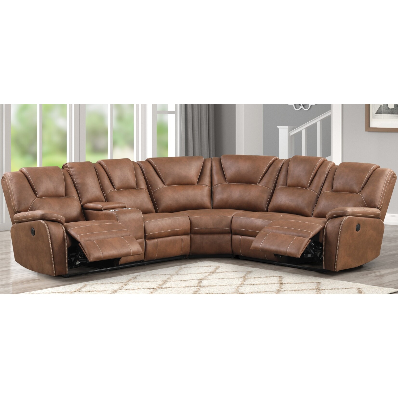 Nationwide Furniture Distributors #U164 - NATIONWIDE Three Piece Power Motion Sectional With Two Recliners