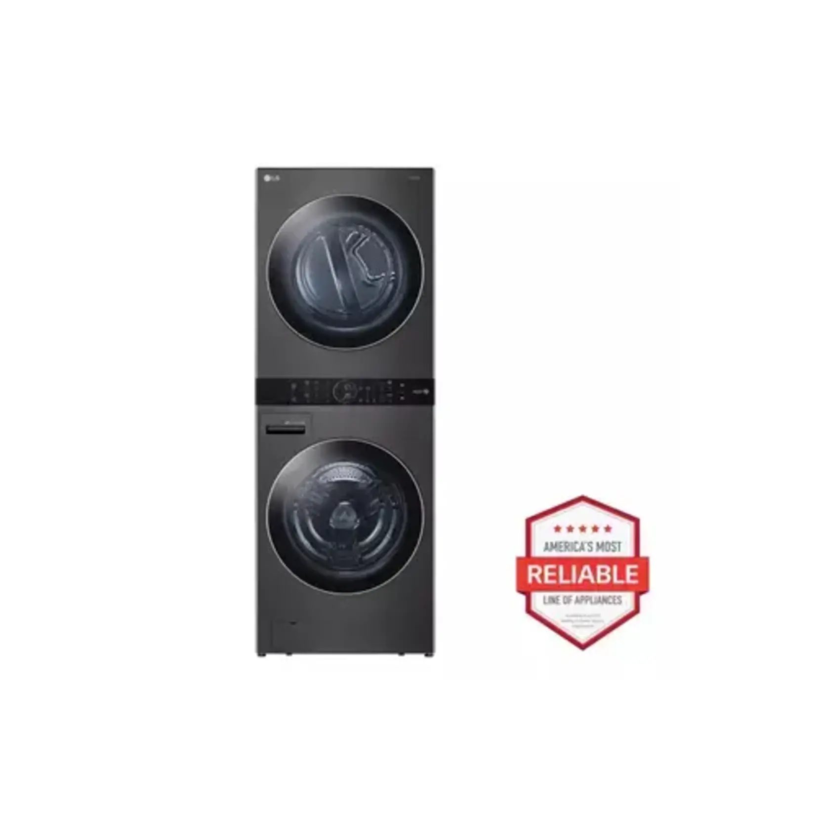 LG Electronics #WKEX200HBA WashTower Stacked SMART Laundry Center 4.5 Cu.Ft. Front Load Washer & 7.4 Cu.Ft. Electric Dryer in Black Steel w/ Steam