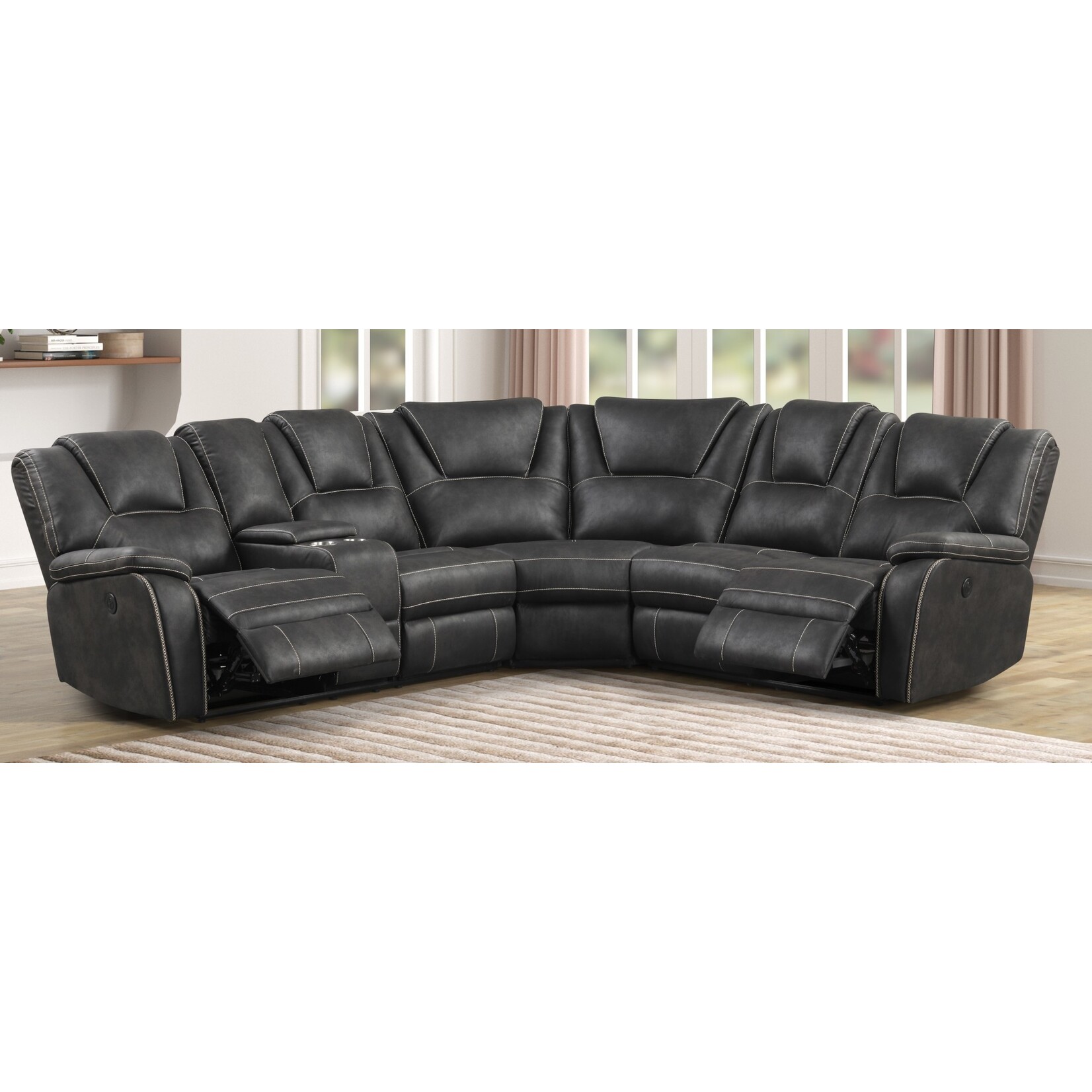 Nationwide Furniture Distributors #U165 - NATIONWIDE Three Piece Power Motion Sectional With Two Recliners