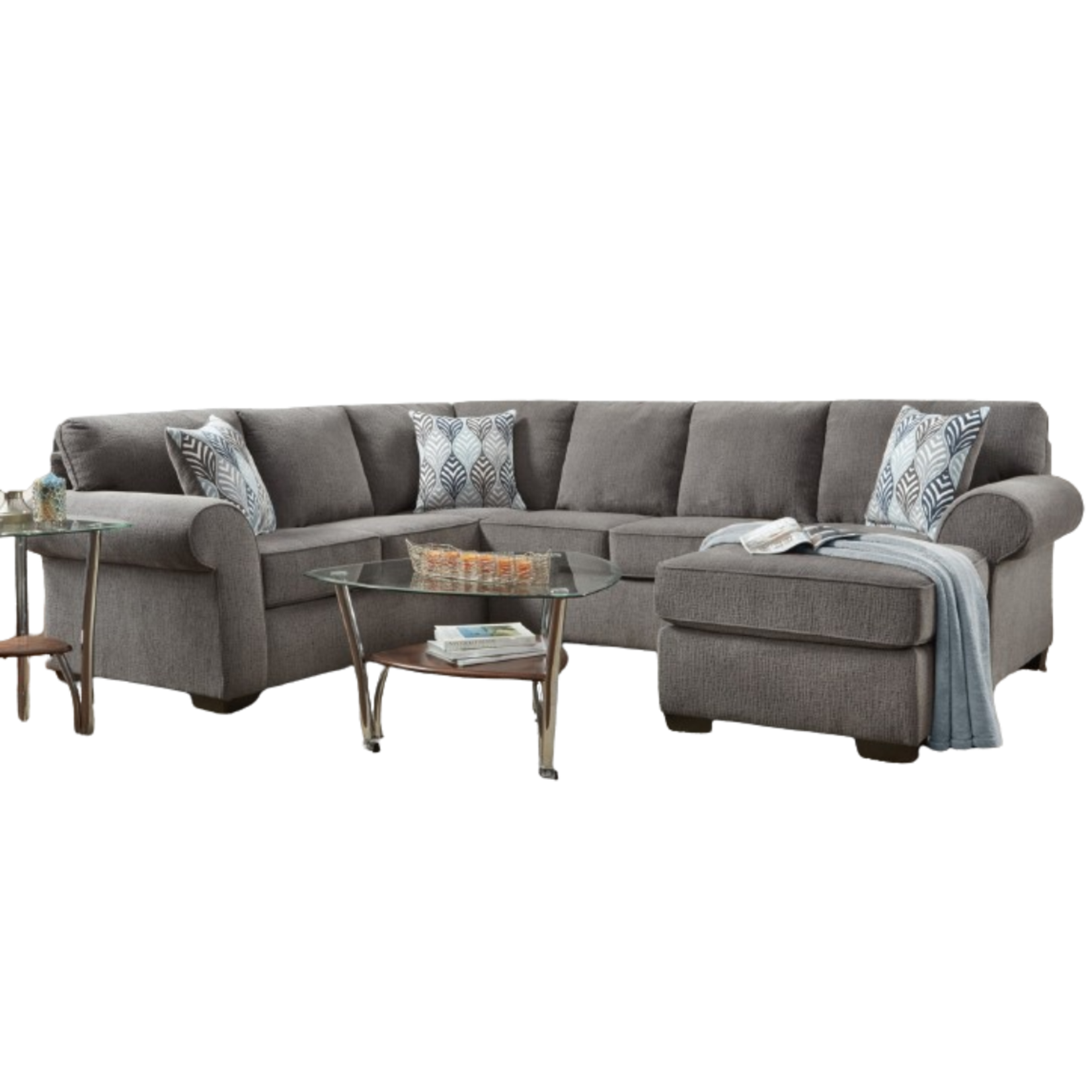 Nationwide Furniture Distributors #U221 -  NationwideFD Contemporary 3-Piece Sectional with movable chaise option in a grey color textured fabric