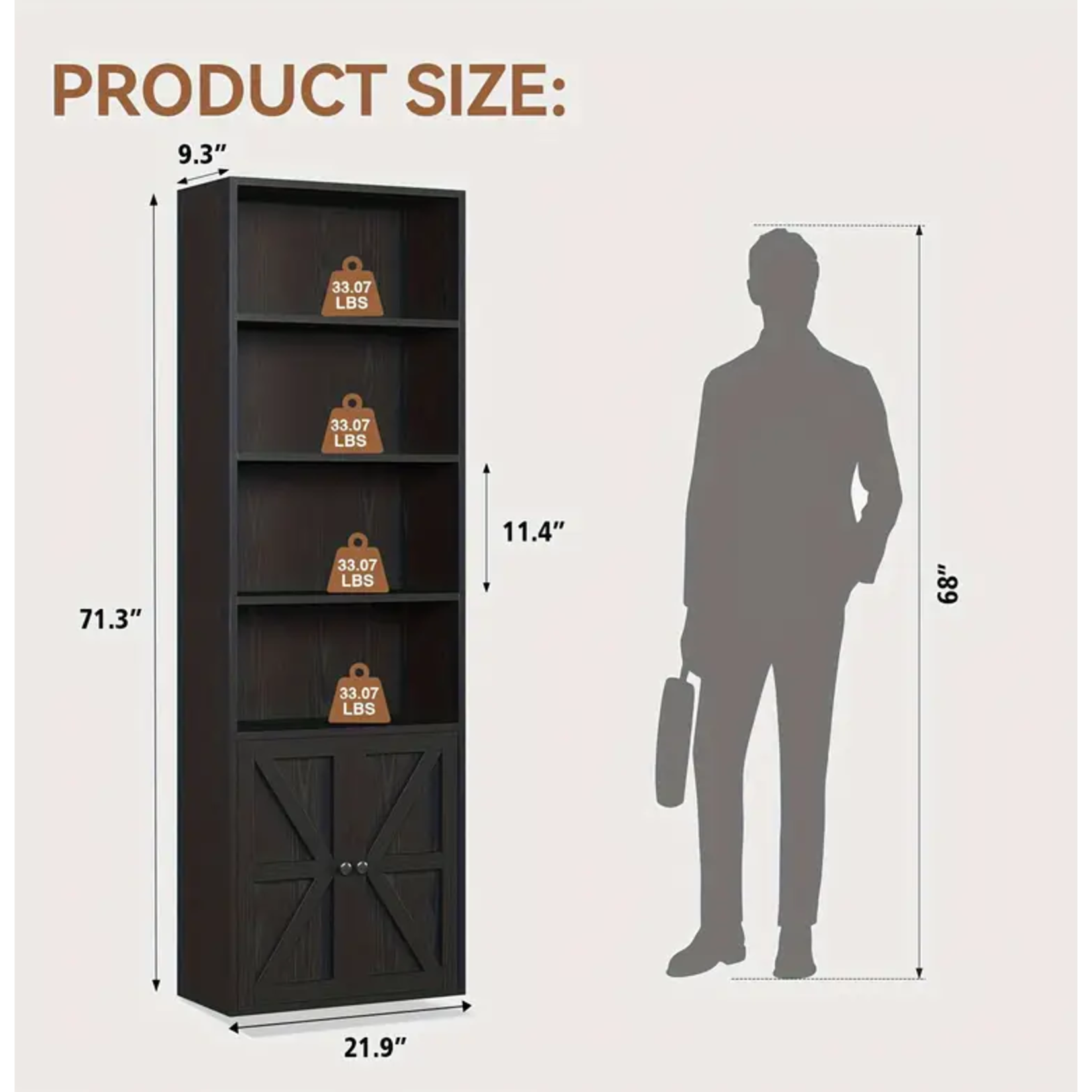 Black 6 Tier Tall Wide Corner Bookcase with Doors Storage for Home Office