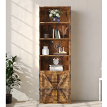 LR244133-Brown 6 Tier Tall Wide Bookcase with Doors Storage for Small Spaces or for Home Office