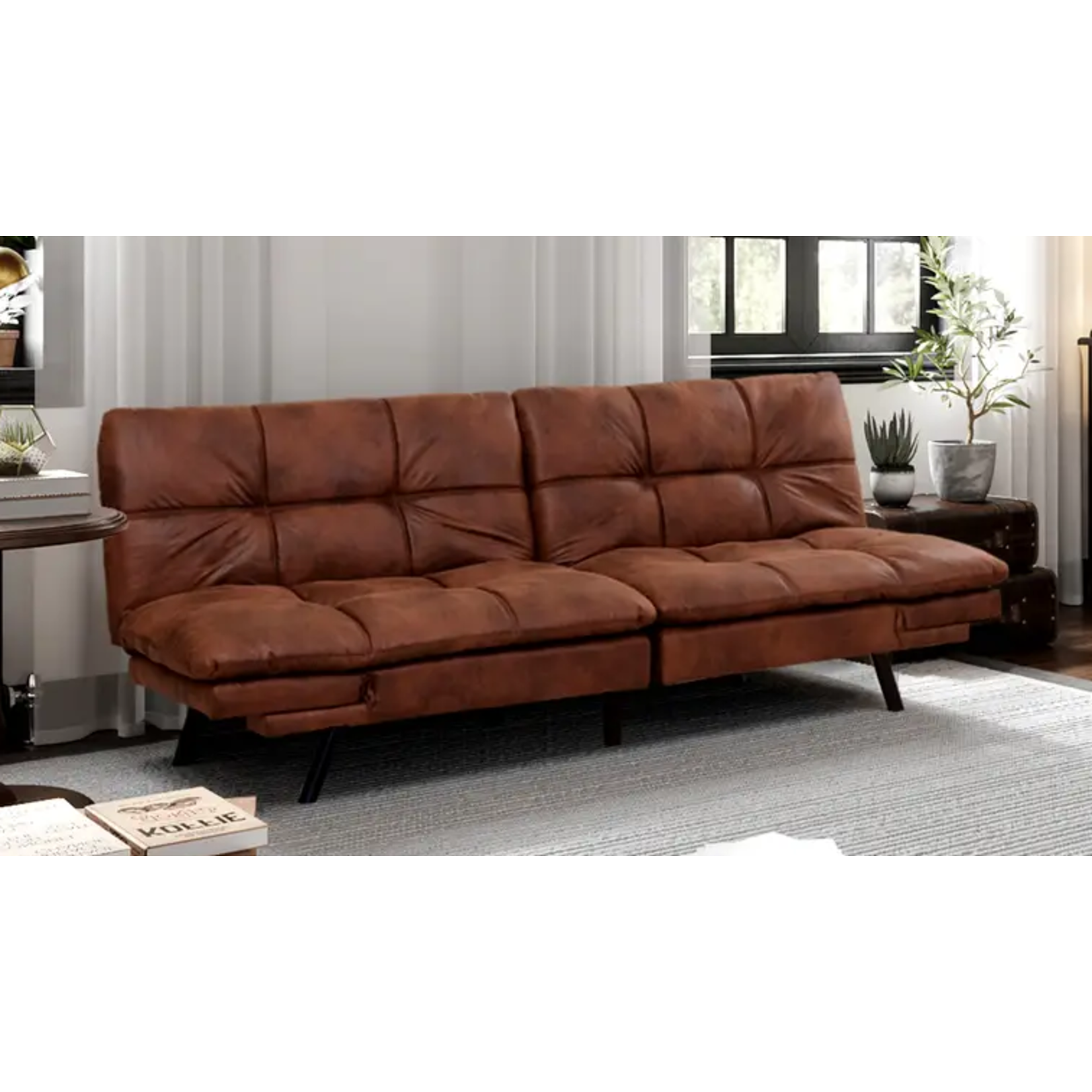 Chocolate DYONERY Leather Folding Sleeper Sofa Bed Convertible with Adjustable Backrest