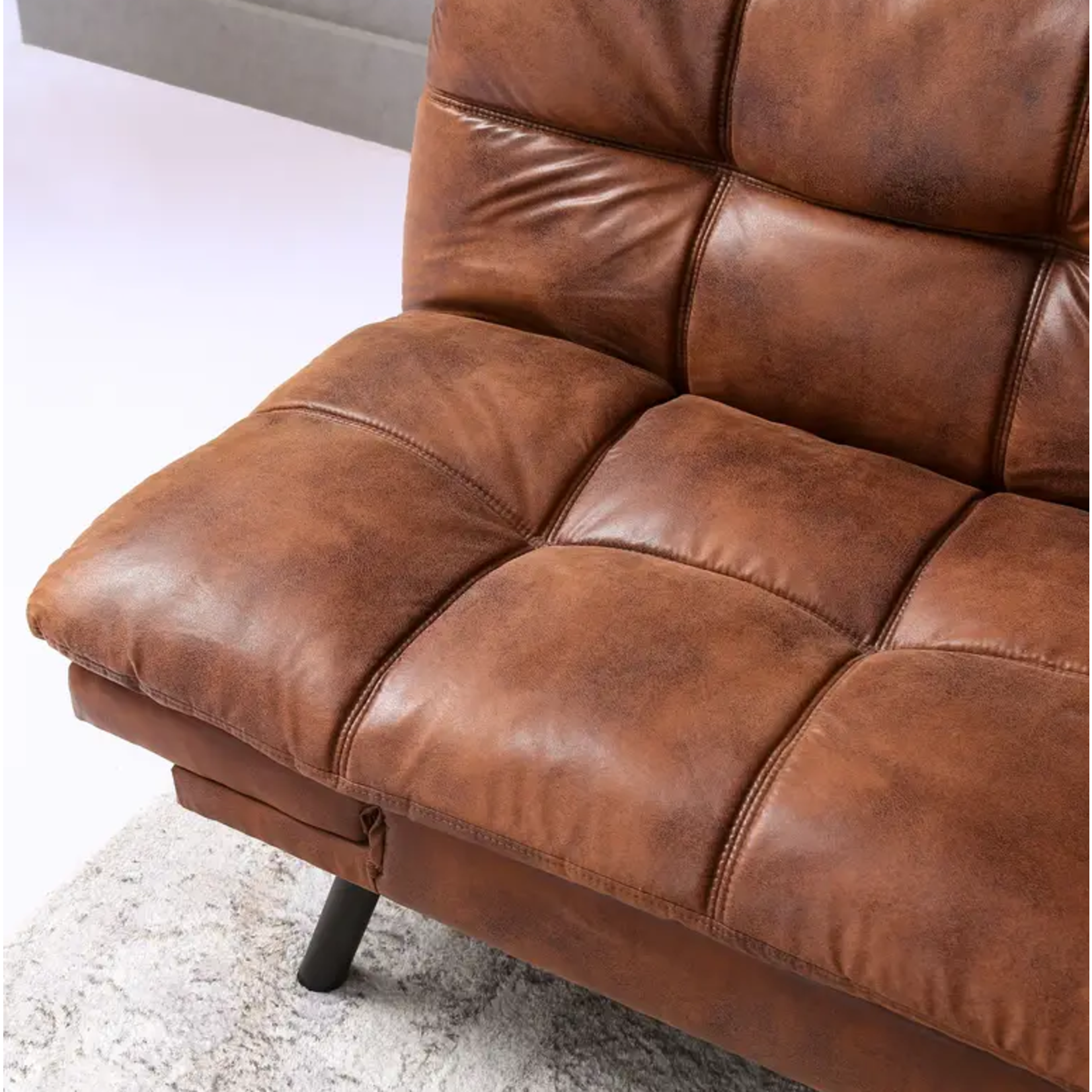 Chocolate DYONERY Leather Folding Sleeper Sofa Bed Convertible with Adjustable Backrest