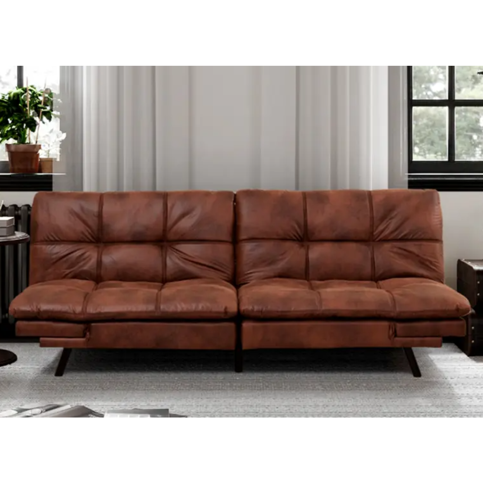 Chocolate DYONERY Leather Folding Sleeper Sofa Bed Convertible with Adjustable Backrest