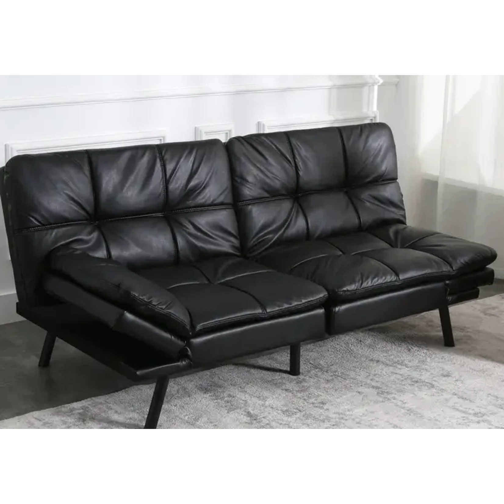 #*210125X27097 - Black DYONERY Leather Folding Sleeper Sofa Bed Convertible with Adjustable Backrest