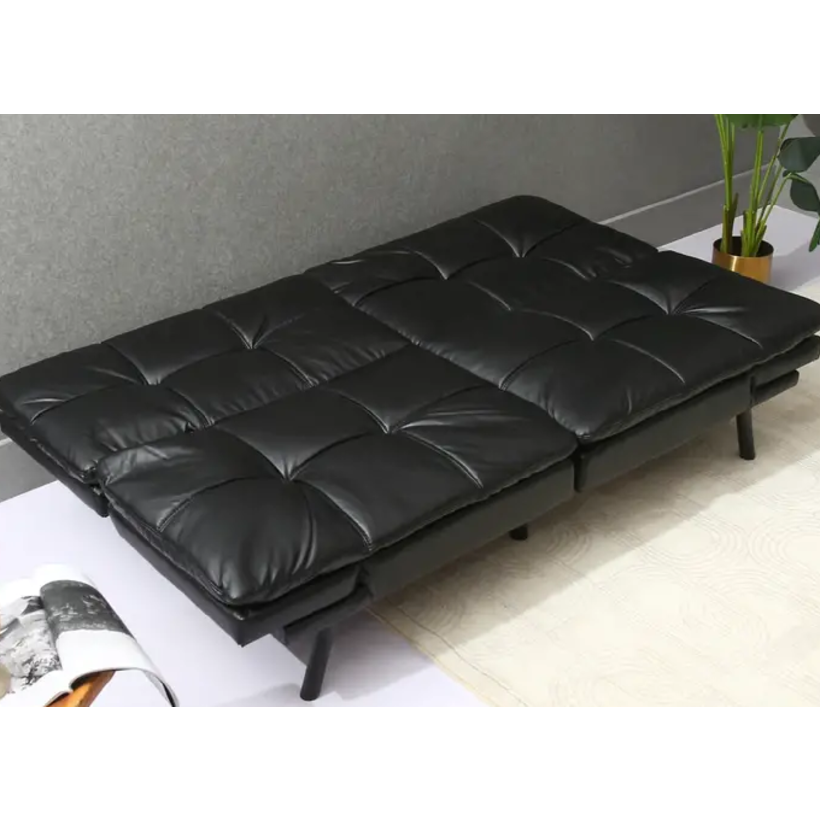 #*210125X27097 - Black DYONERY Leather Folding Sleeper Sofa Bed Convertible with Adjustable Backrest