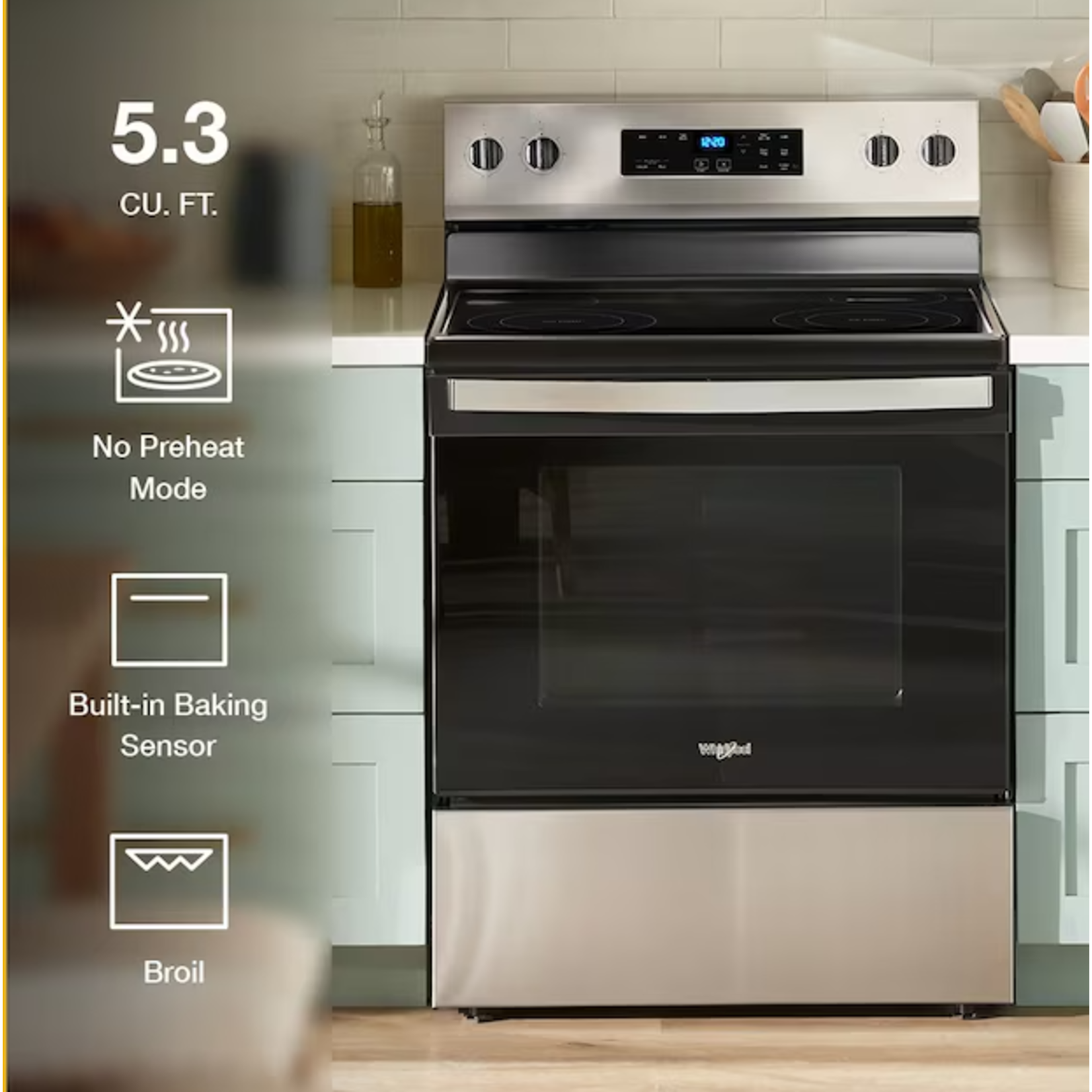 Whirlpool #WFES3030RS Whirlpool 30-in Glass Top 4 Burners 5.3-cu ft Freestanding Electric Range (Stainless Steel)