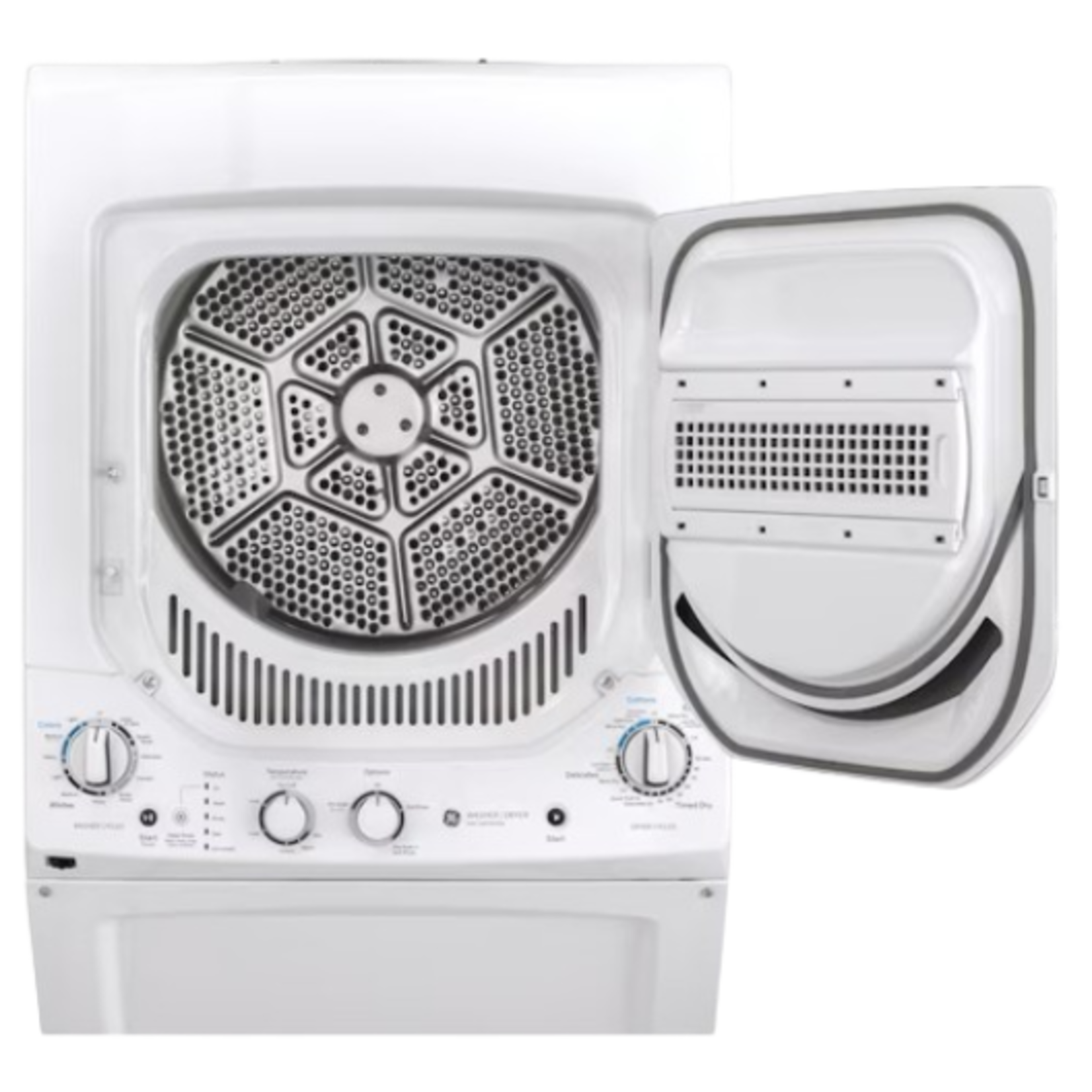 GE #GUD24ESSMWW - GE Unitized Spacemaker® 2.3 cu. ft. Capacity Washer with Stainless Steel Basket and 4.4 cu. ft. Capacity Electric Dryer