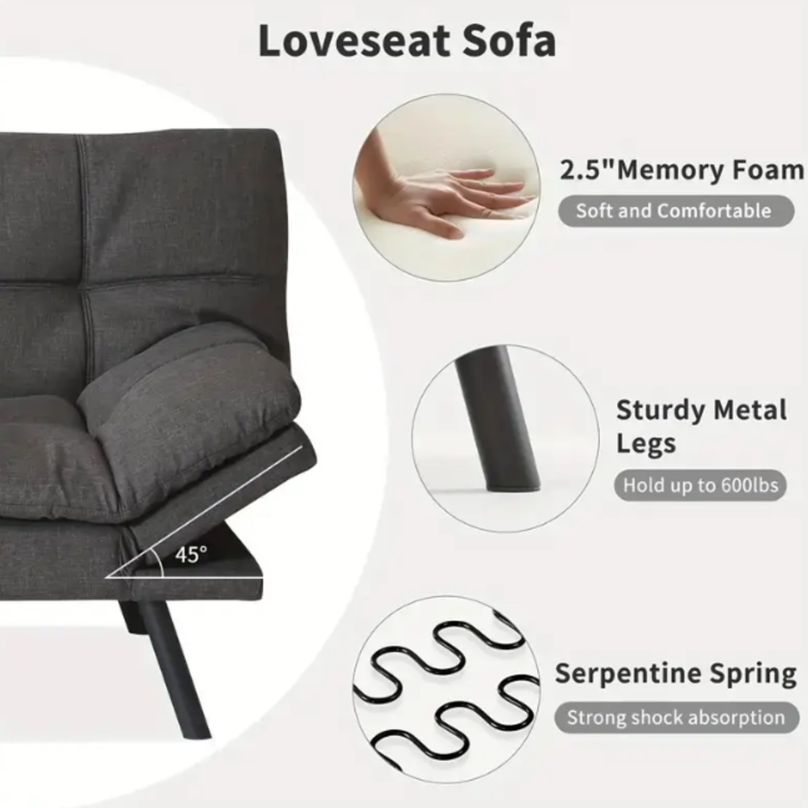 Linen Grey DYONERY Sofa Bed 71 Inch Convertible Folding Sleeper Sofa Bed, Futon Couch Adjustable Backrest