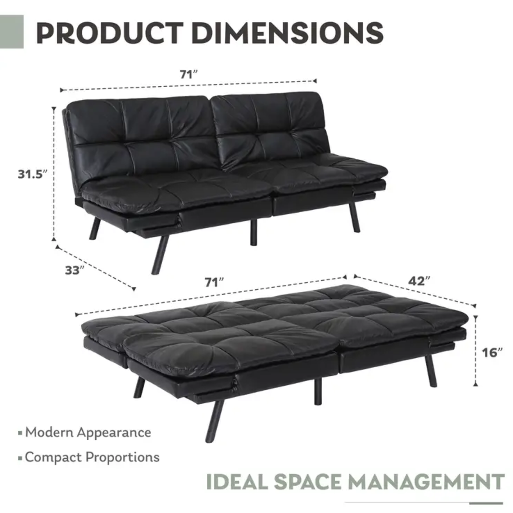 Linen Grey DYONERY Sofa Bed 71 Inch Convertible Folding Sleeper Sofa Bed, Futon Couch Adjustable Backrest