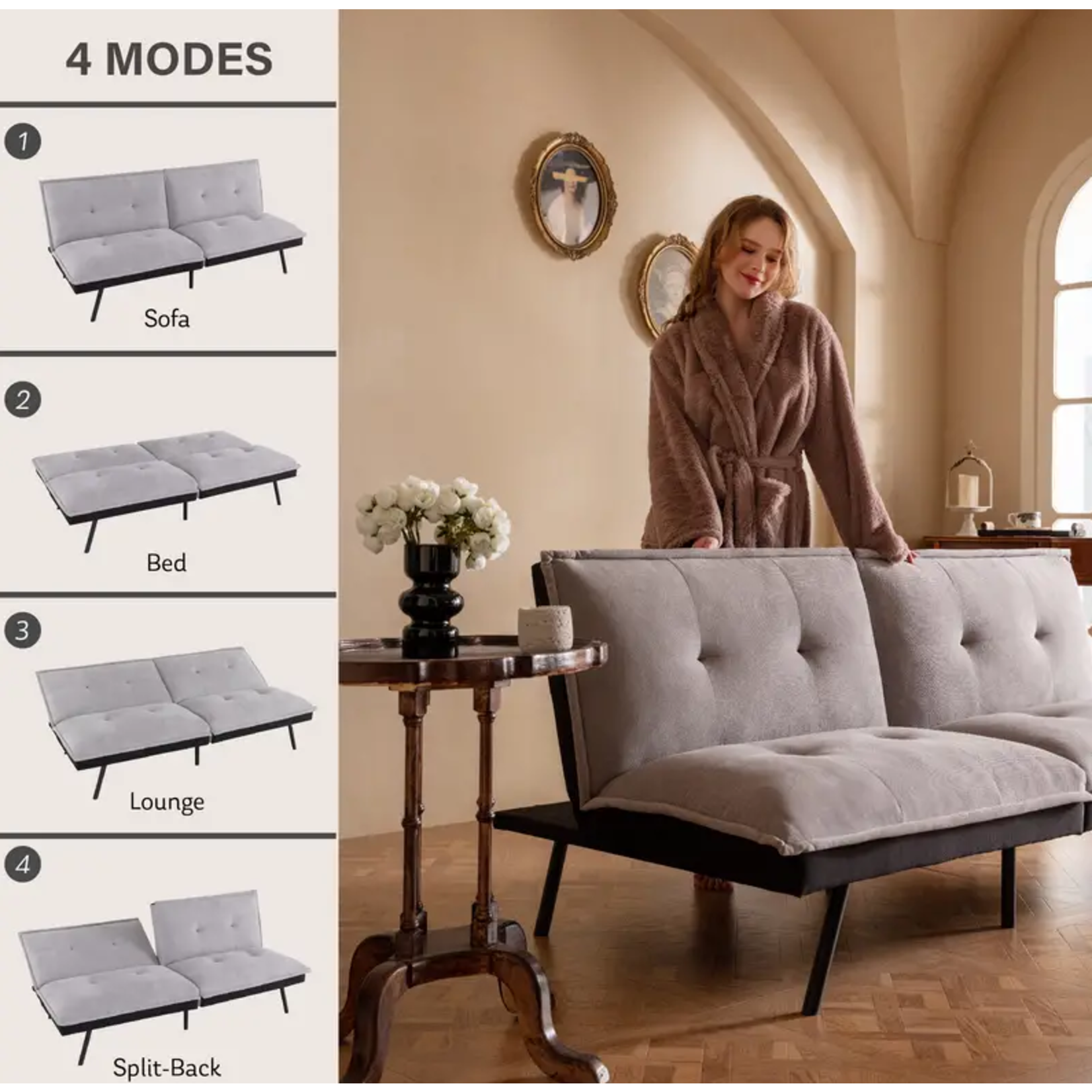 Linen Grey DYONERY Sofa Bed 71 Inch Convertible Folding Sleeper Sofa Bed, Futon Couch Adjustable Backrest