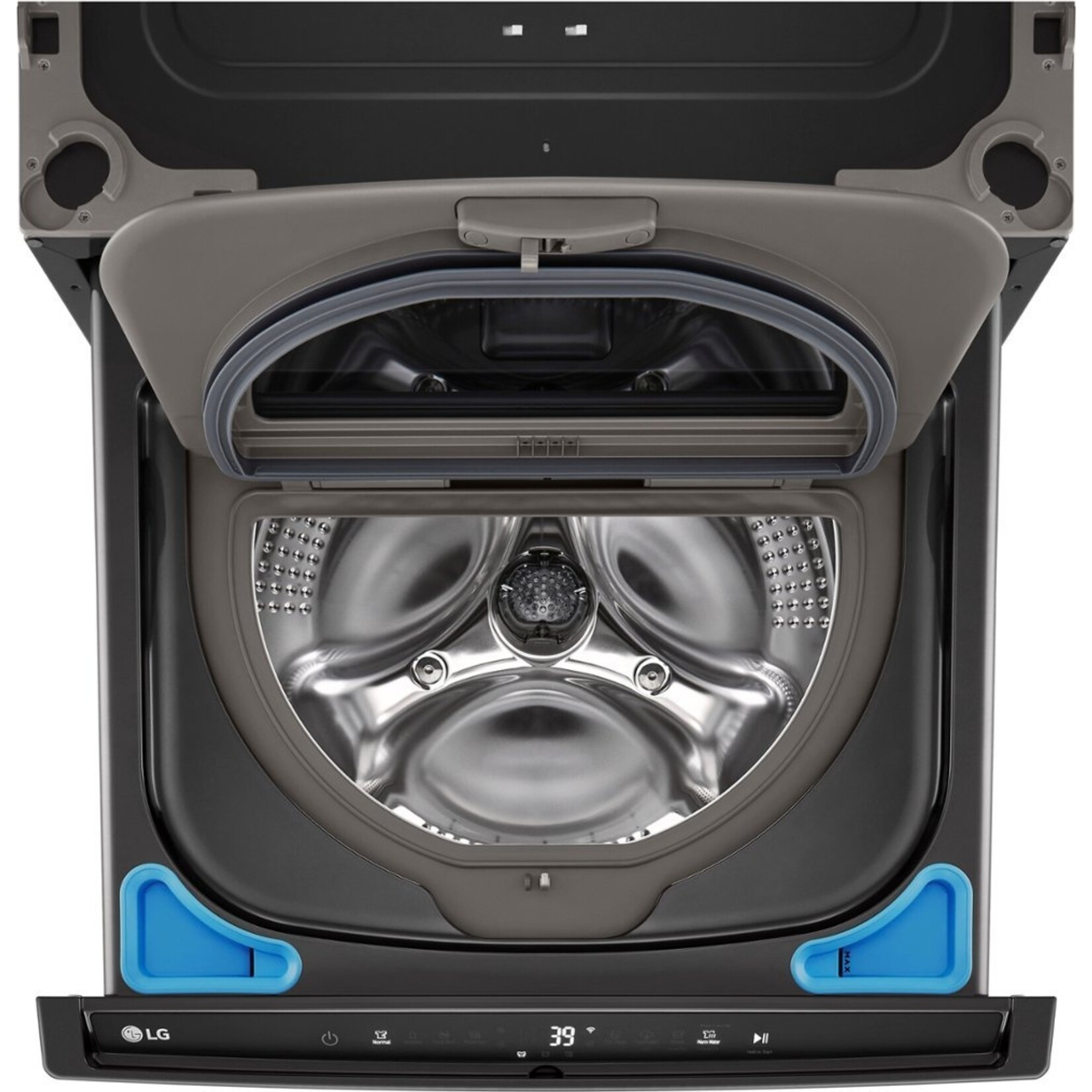 LG LG 27 in. 1 cu. ft. Pedestal Front Load Washer Slim DD Motor in Black Steel