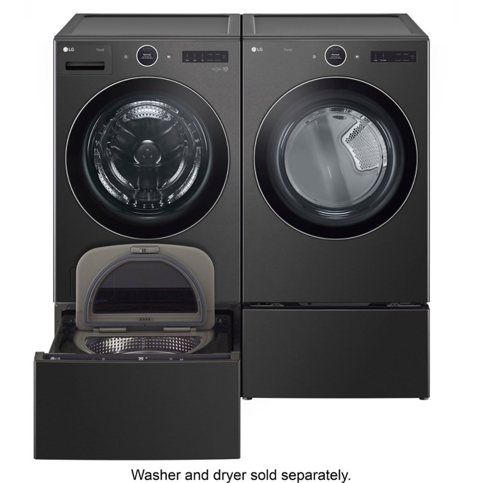 LG LG 27 in. 1 cu. ft. Pedestal Front Load Washer Slim DD Motor in Black Steel