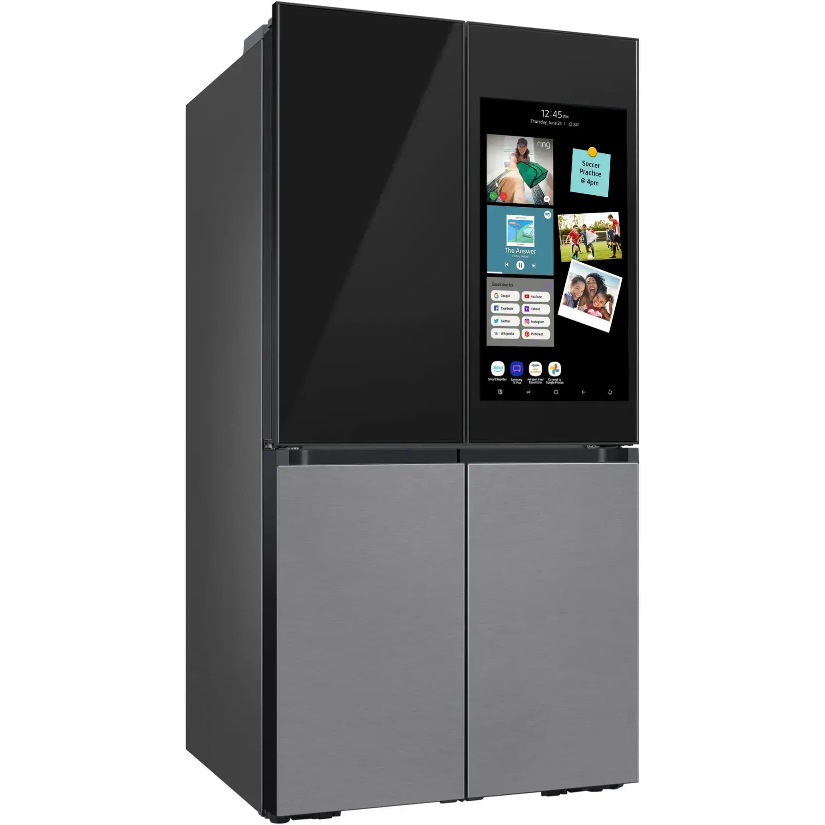 SAMSUNG #RF29CB9900QK  - Samsung Bespoke 4-Door Flex™ Refrigerator (29 cu. ft.) with Family Hub™+ in Charcoal Glass Top and Stainless Steel Bottom Panels