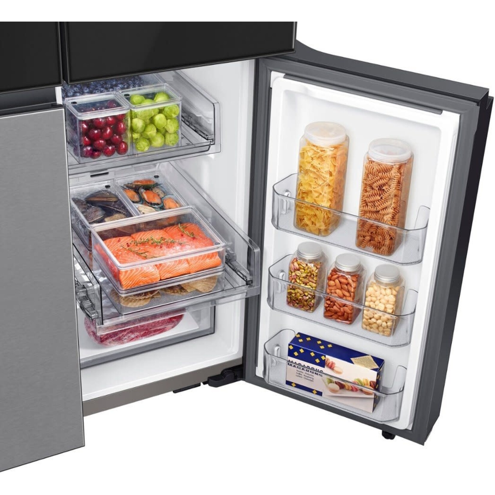 SAMSUNG #RF29CB9900QK  - Samsung Bespoke 4-Door Flex™ Refrigerator (29 cu. ft.) with Family Hub™+ in Charcoal Glass Top and Stainless Steel Bottom Panels