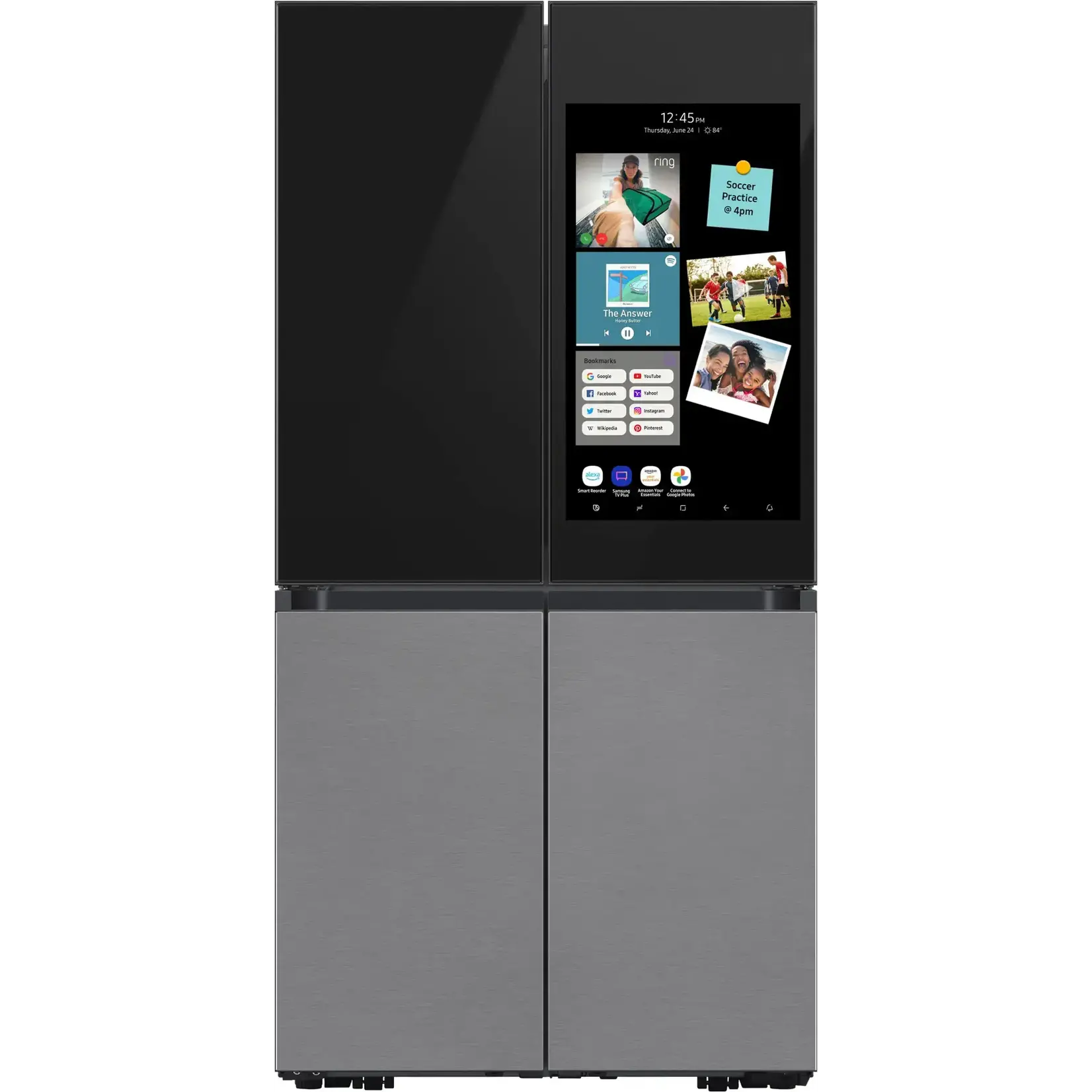SAMSUNG #RF29CB9900QK  - Samsung Bespoke 4-Door Flex™ Refrigerator (29 cu. ft.) with Family Hub™+ in Charcoal Glass Top and Stainless Steel Bottom Panels