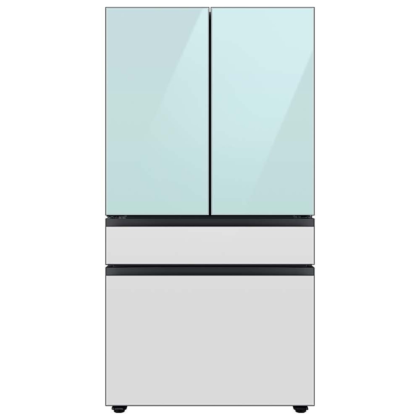 SAMSUNG Samsung Bespoke 4-Door French Door Refrigerator (23 cu. ft.) with Beverage Center™ in Morning Blue Glass Top Panels and White Glass Middle and Bottom Panels