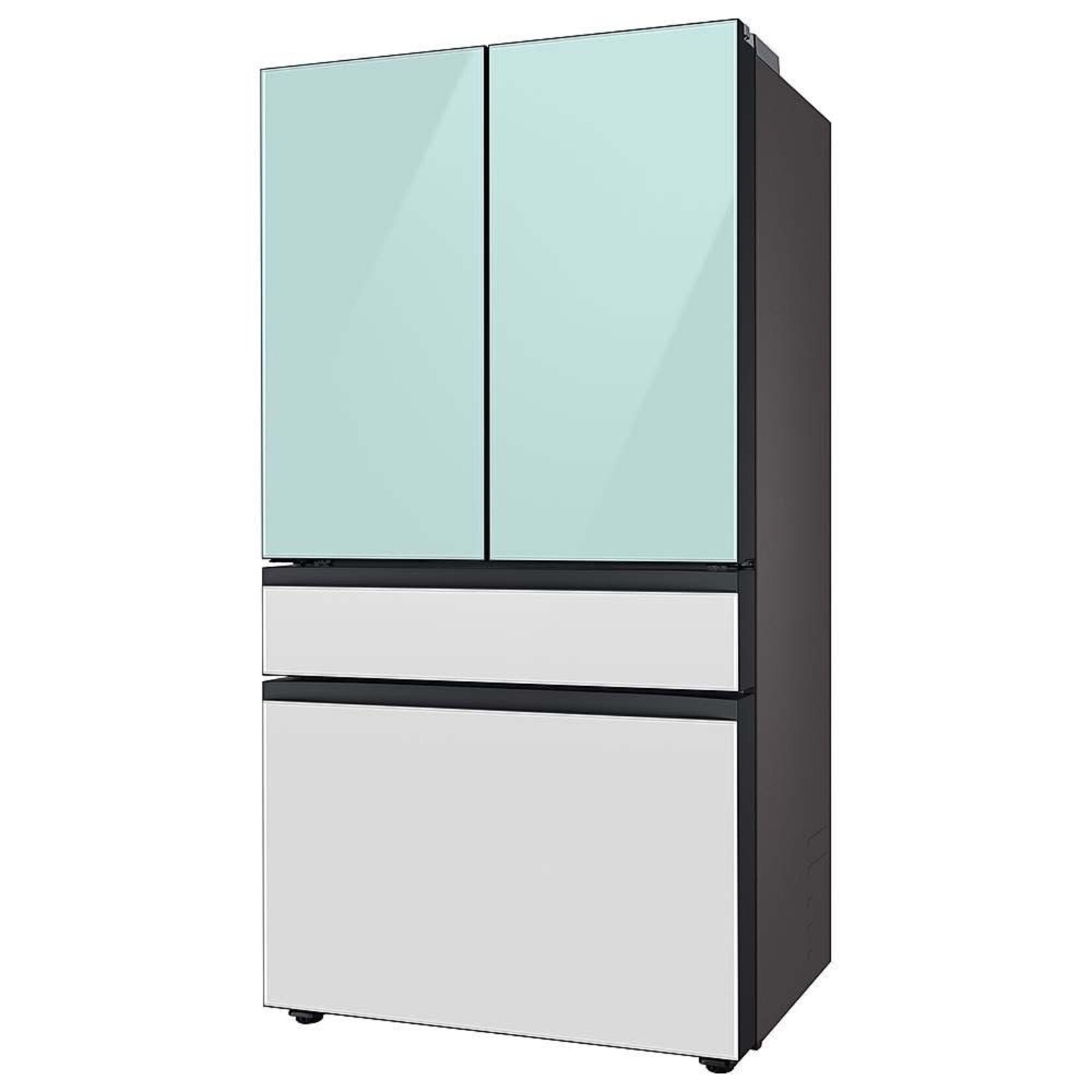 SAMSUNG Samsung Bespoke 4-Door French Door Refrigerator (23 cu. ft.) with Beverage Center™ in Morning Blue Glass Top Panels and White Glass Middle and Bottom Panels