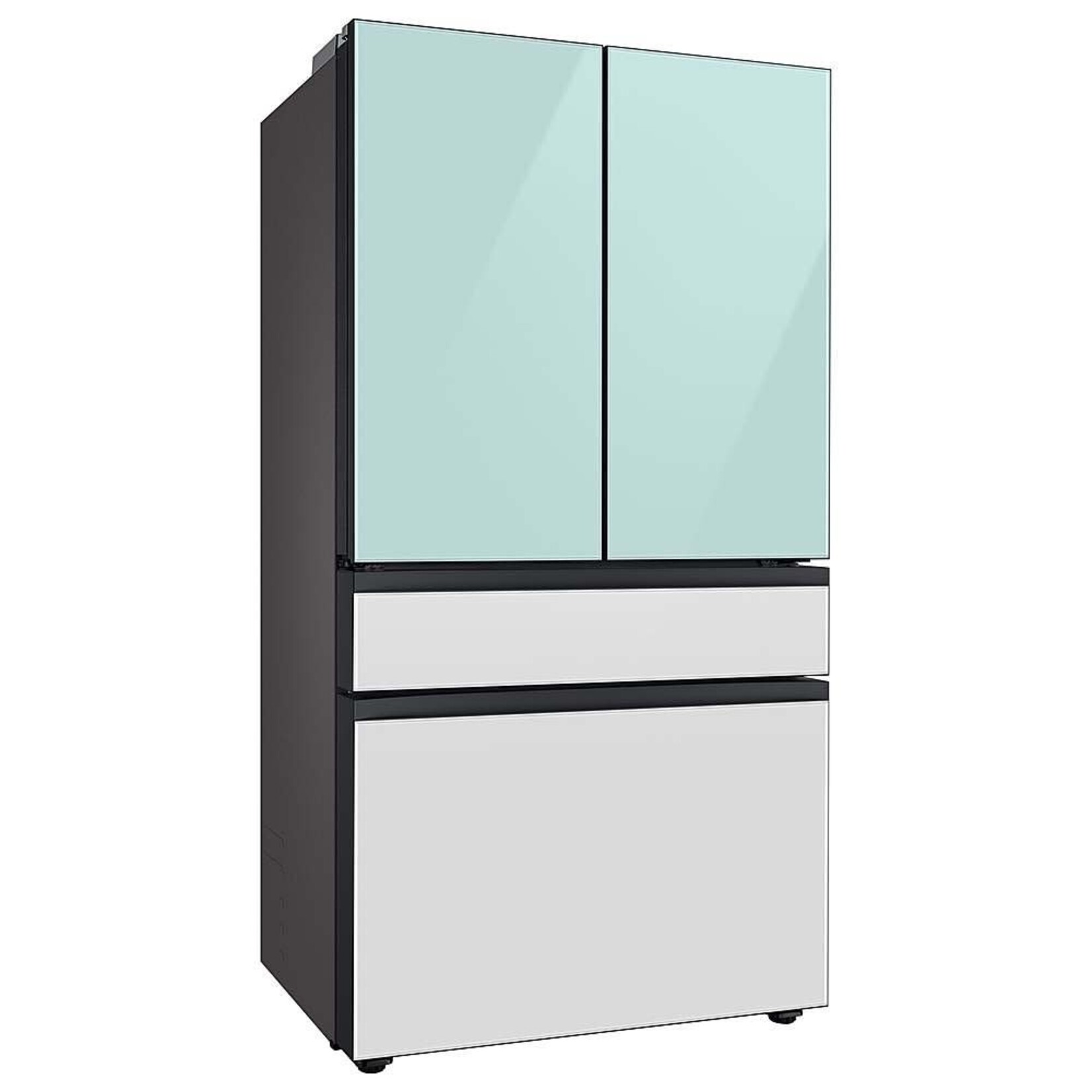 SAMSUNG Samsung Bespoke 4-Door French Door Refrigerator (23 cu. ft.) with Beverage Center™ in Morning Blue Glass Top Panels and White Glass Middle and Bottom Panels