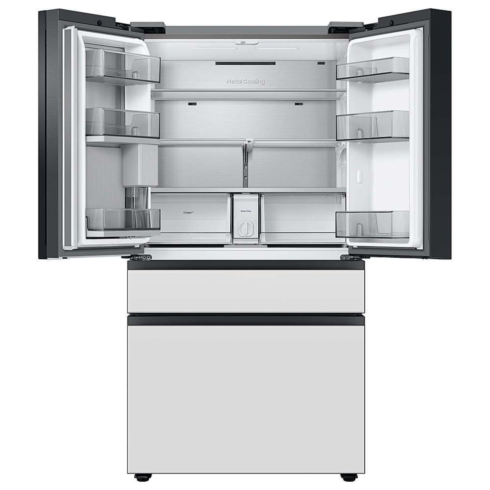 SAMSUNG Samsung Bespoke 4-Door French Door Refrigerator (23 cu. ft.) with Beverage Center™ in Morning Blue Glass Top Panels and White Glass Middle and Bottom Panels