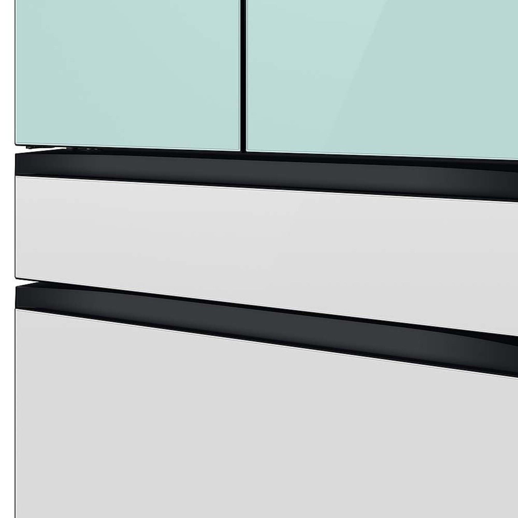 SAMSUNG Samsung Bespoke 4-Door French Door Refrigerator (23 cu. ft.) with Beverage Center™ in Morning Blue Glass Top Panels and White Glass Middle and Bottom Panels