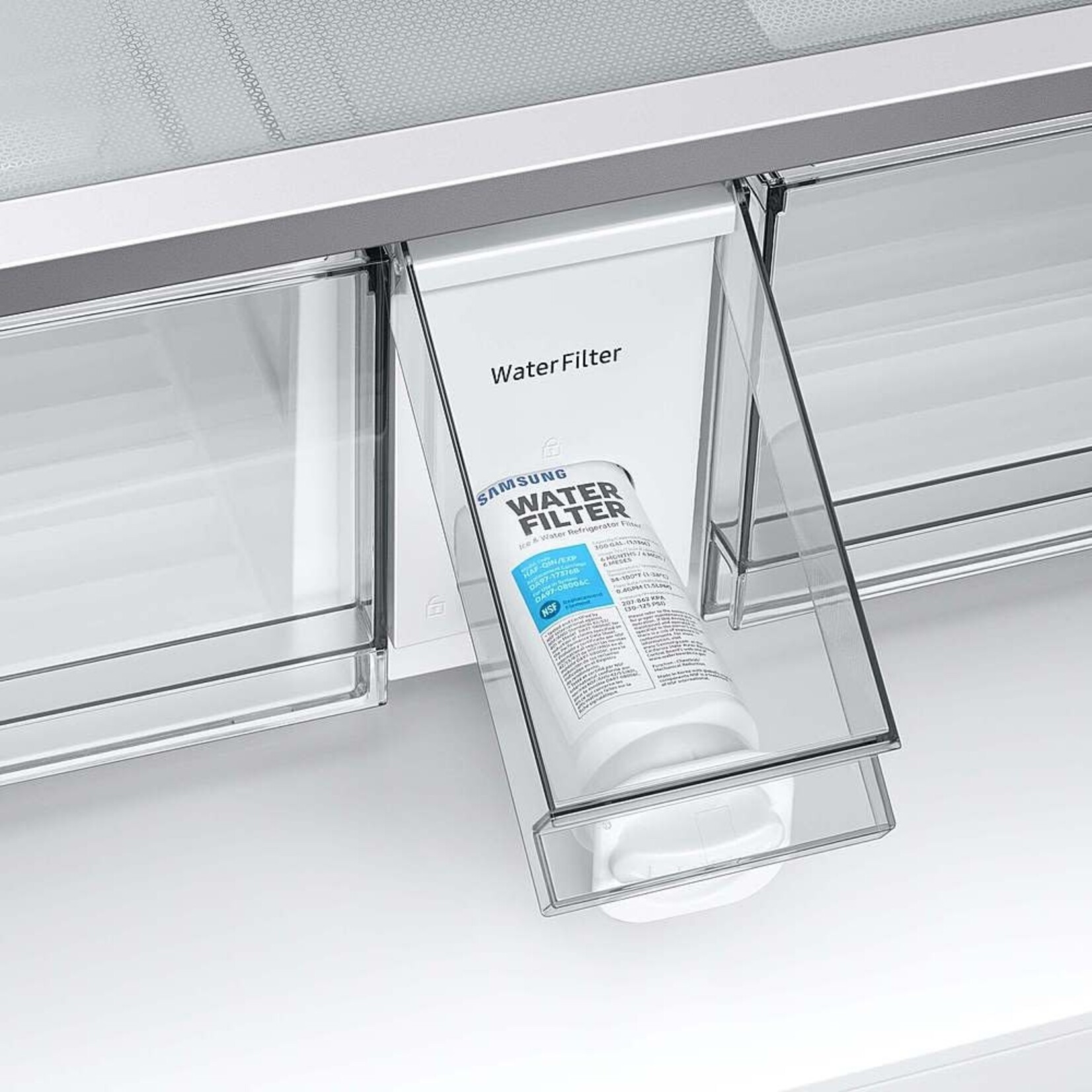 SAMSUNG Samsung Bespoke 4-Door French Door Refrigerator (23 cu. ft.) with Beverage Center™ in Morning Blue Glass Top Panels and White Glass Middle and Bottom Panels