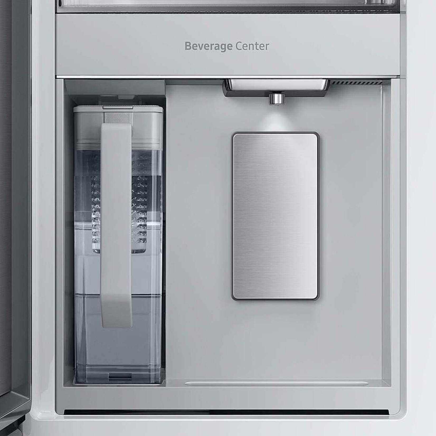 SAMSUNG Samsung Bespoke 4-Door French Door Refrigerator (23 cu. ft.) with Beverage Center™ in Morning Blue Glass Top Panels and White Glass Middle and Bottom Panels