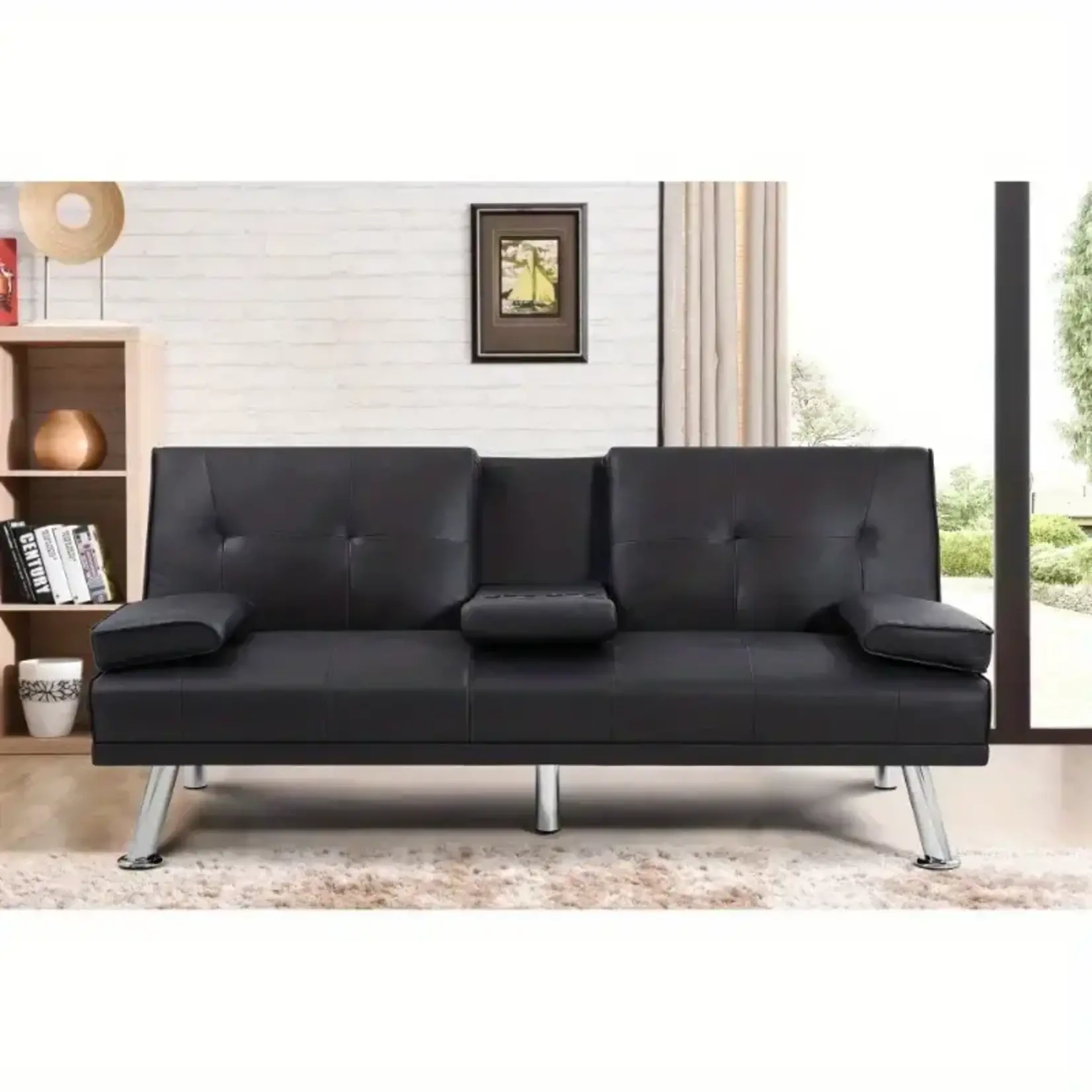 *210TW239009 - Black Foldable Sofa Bed With Cup Holder