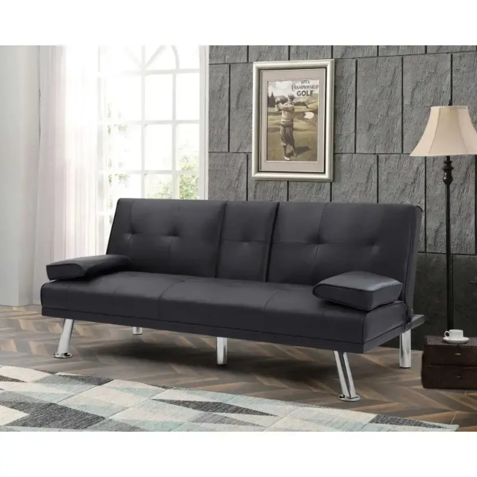 *210TW239009 - Black Foldable Sofa Bed With Cup Holder
