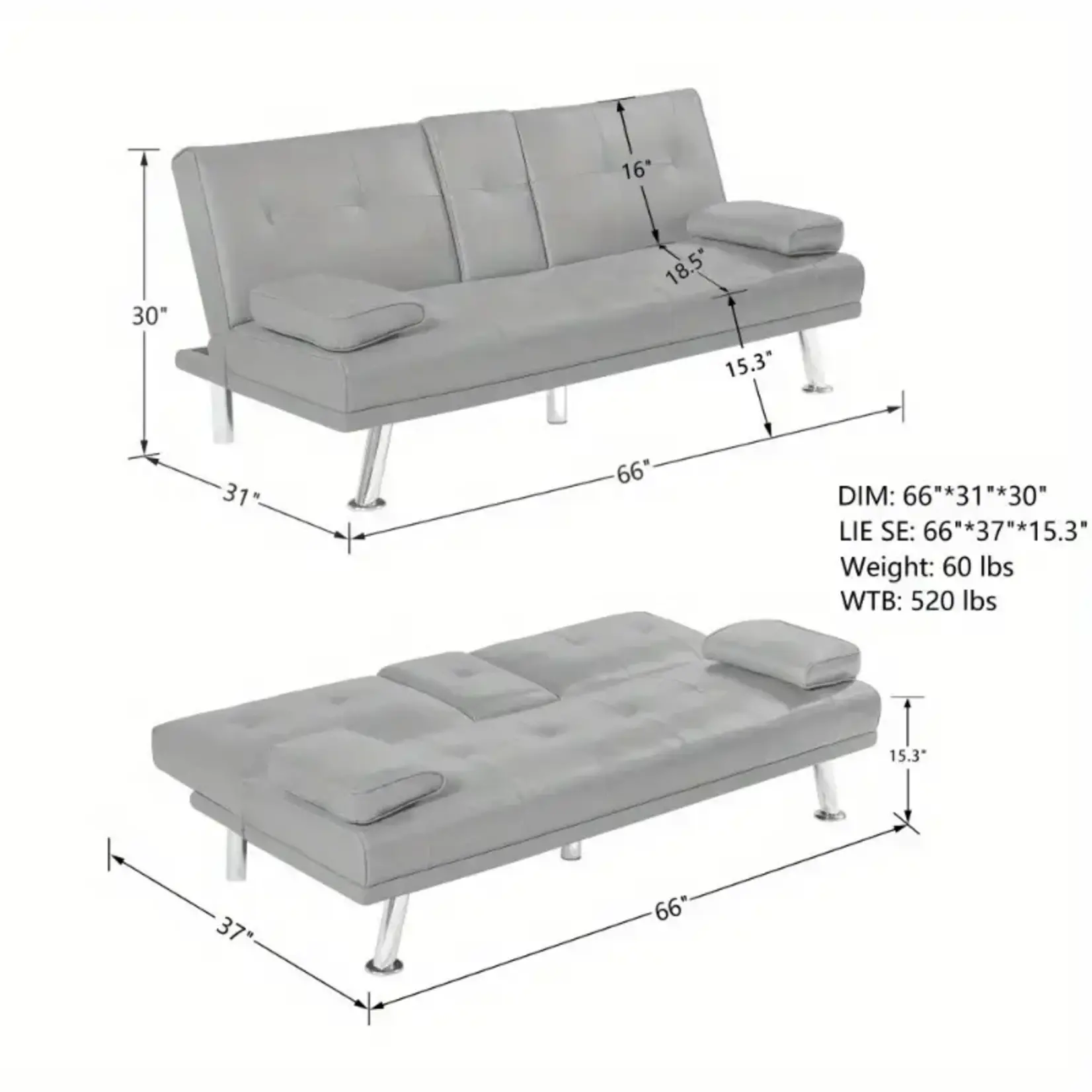 *210TW239009 - Black Foldable Sofa Bed With Cup Holder