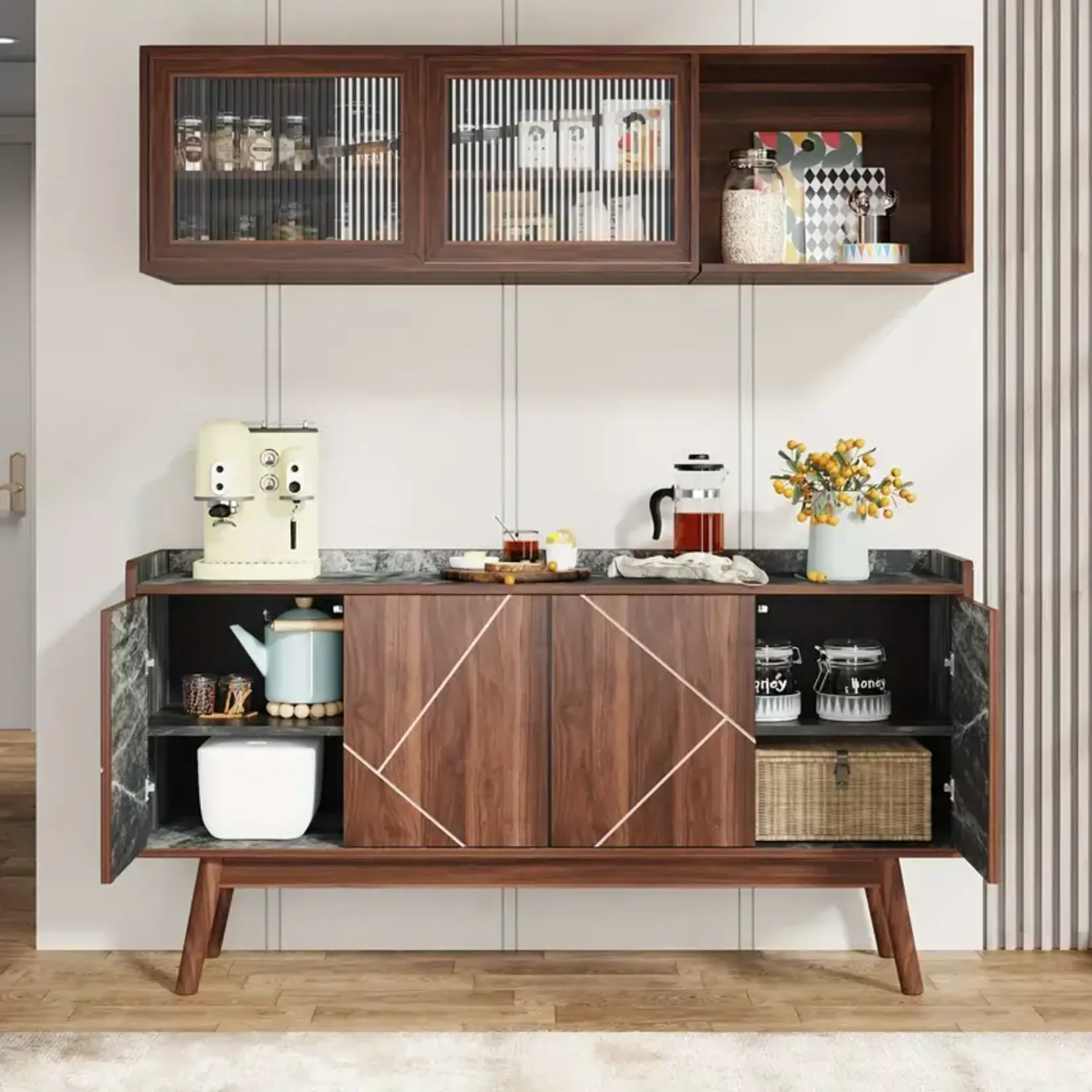 Modern Natural Large Storage Cabinet With Doors For Living Room, Dining Room
