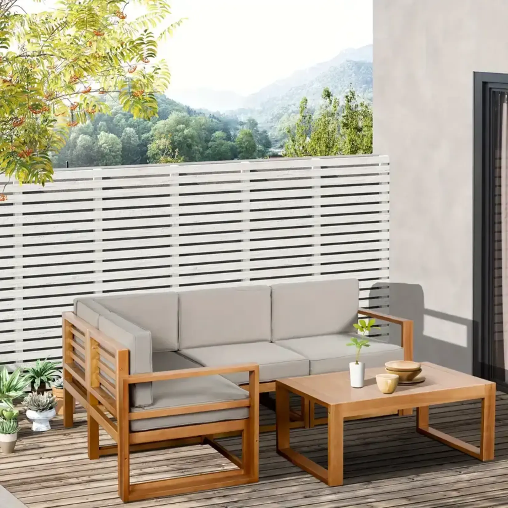 210GP167686 - Outsunny Grey 4-Seater L Shaped Patio Sectional with Coffee Table for Garden, Backyard, Porch and Poolside