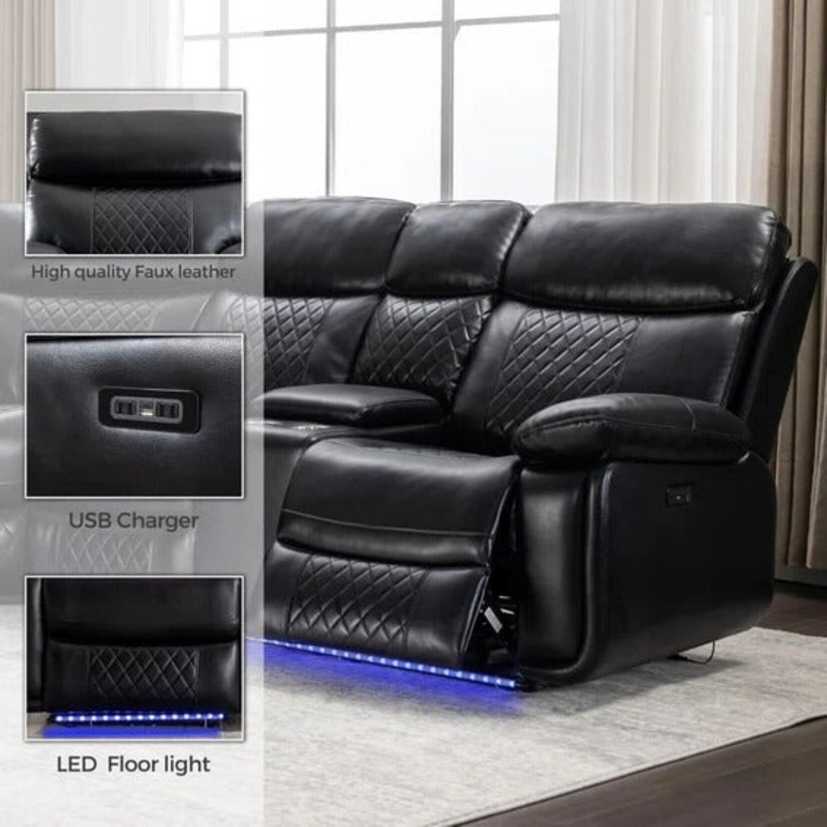 Nationwide Furniture Distributors *U35 - Modern Style 3 Pc Power Motion Sectional in Black
