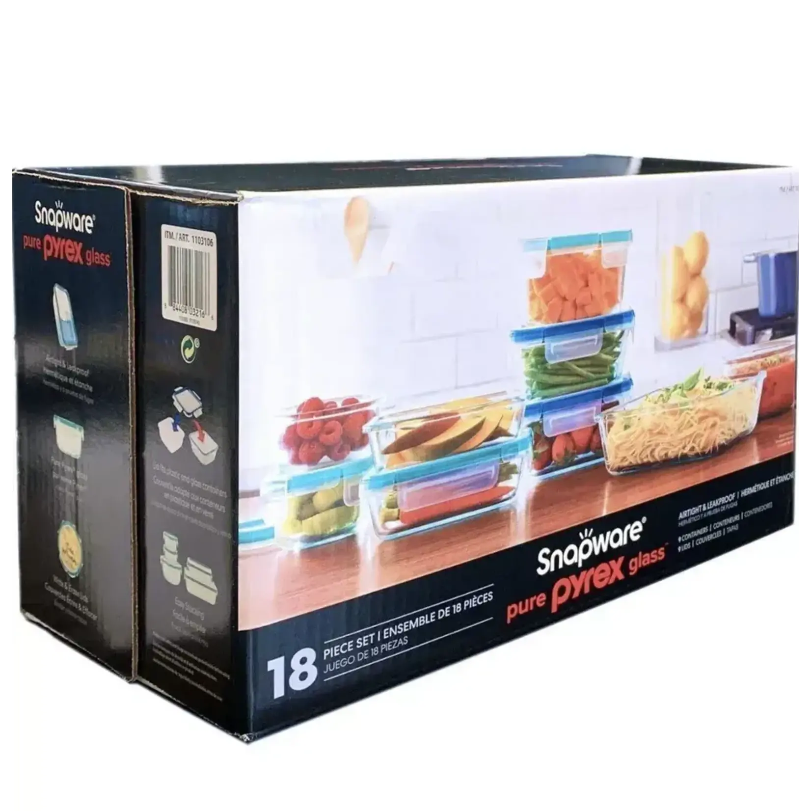 1103106 Snapware Pure Pyrex 18-Piece Glass Food Storage Set