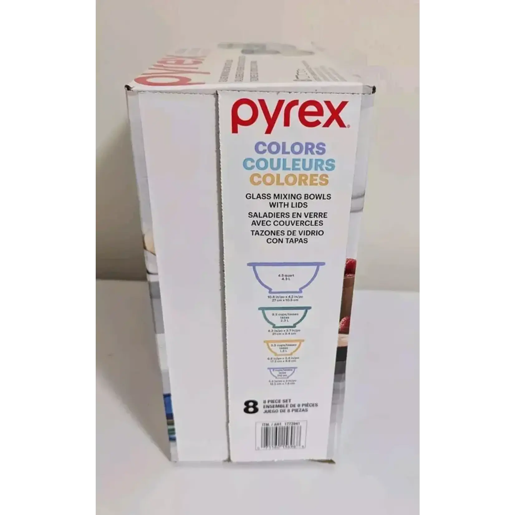 1773941 Pyrex Mixing Bowl 8 Piece Set - 4 Ribbed Glass Bowls with 4 Lids