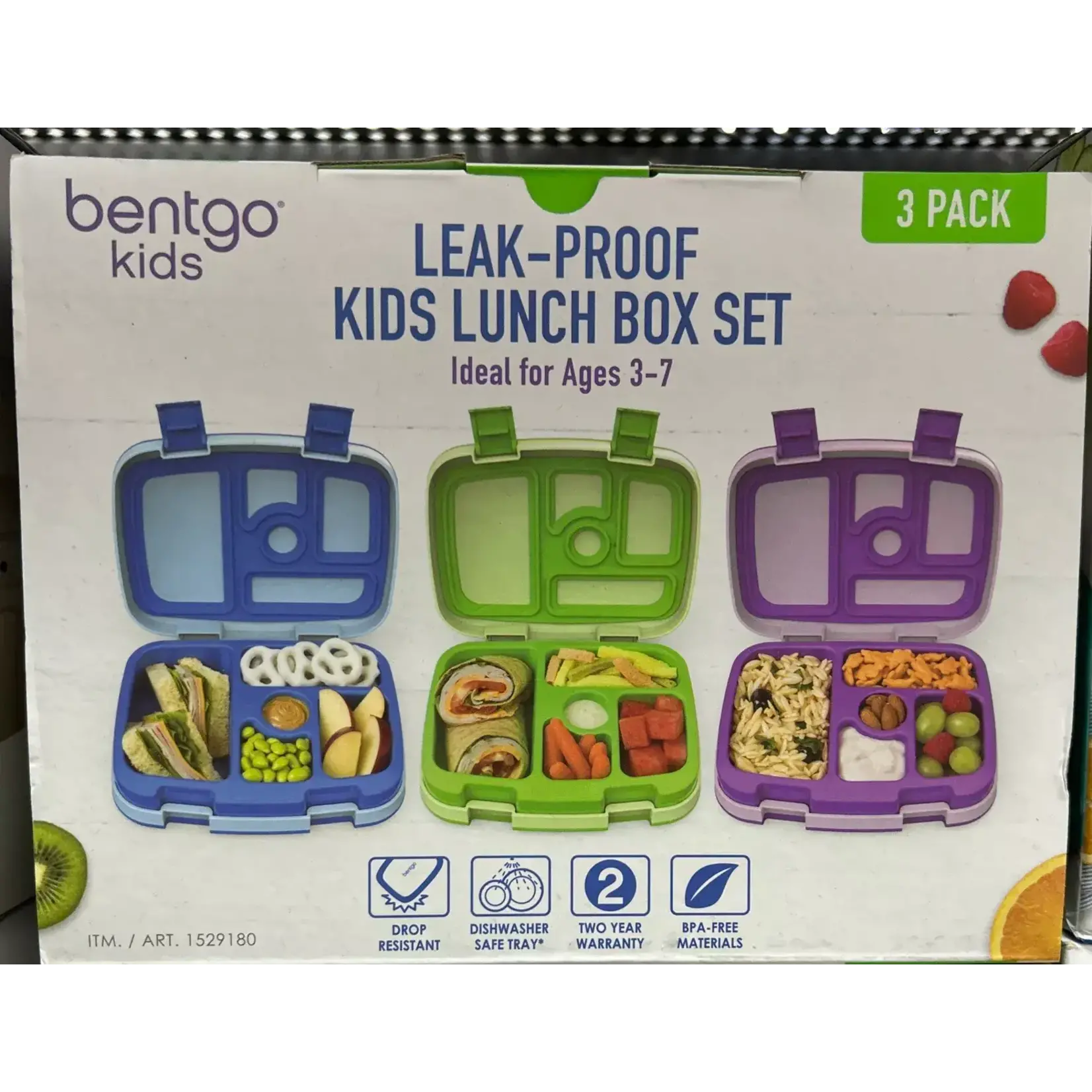 bentgo kids leak proof kids lunchbox set 3pk blue/green/pink