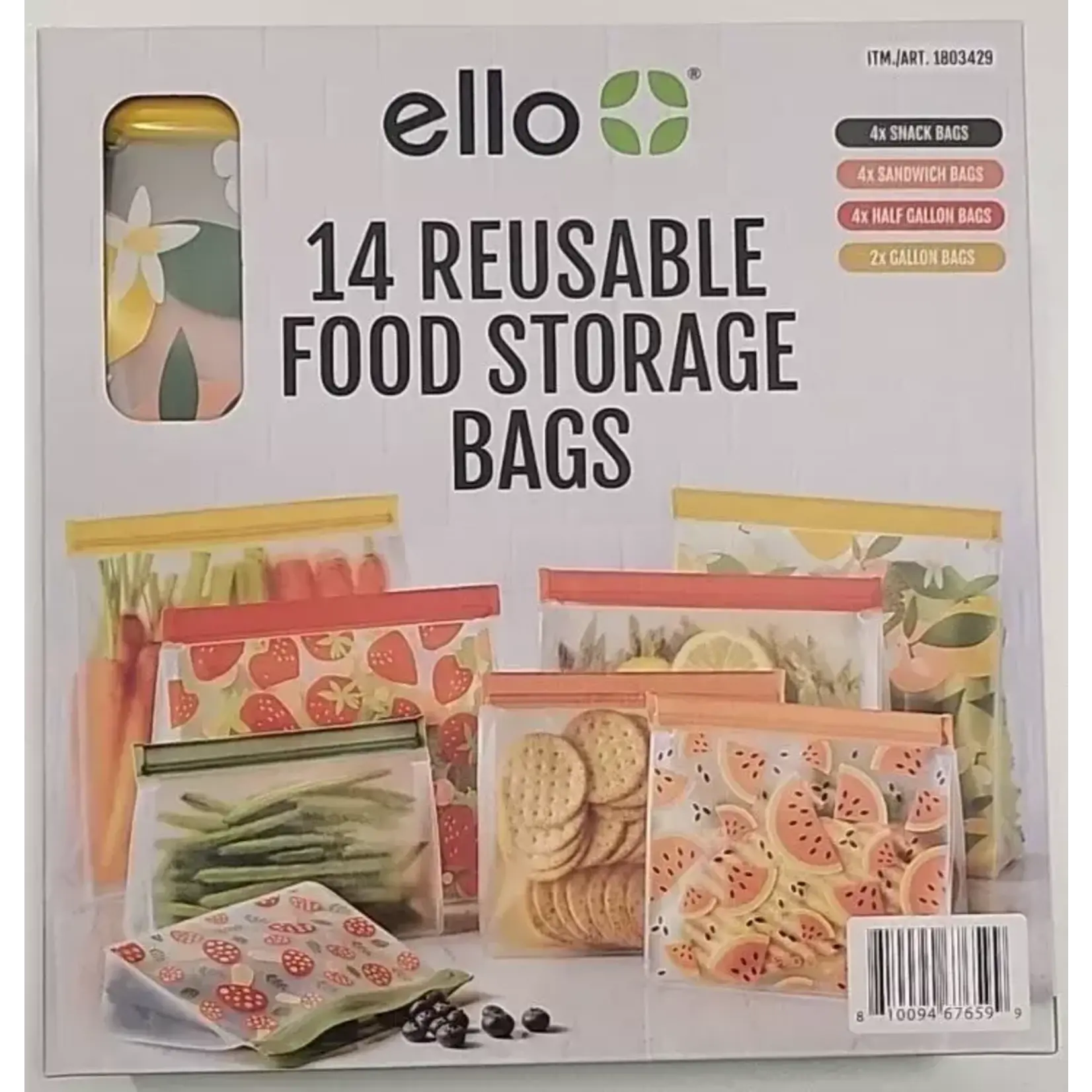 1803429 Ello Plastic Reusable Food Storage BPA-Free Travel Bags 14-Pack