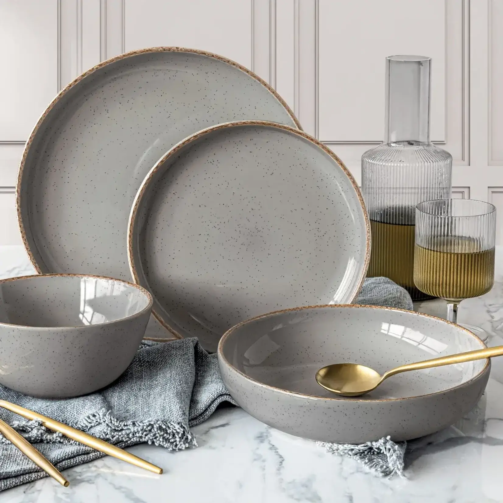 1759360 Over & Back Stoneware Dinnerware Set, 16 Piece in Dark Grey