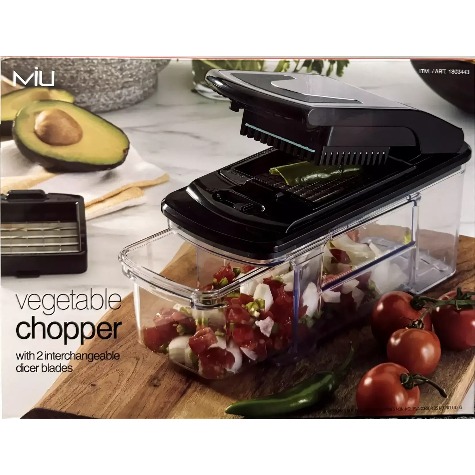 Miu Vegetable Chopper with 2 interchangeable dicer blades and Pusher