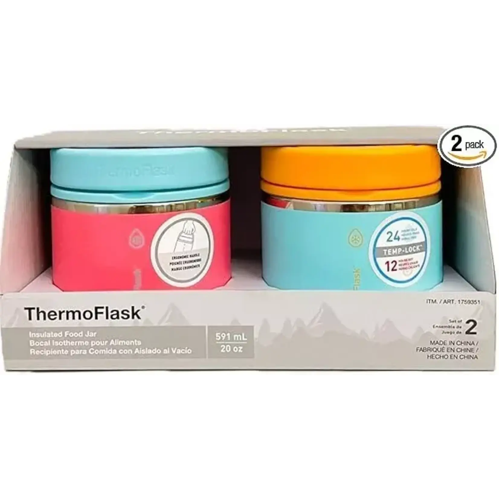 *Thermoflask Insulated food jar Stainless steel BPA free 2 pack 20 oz Pink Blue