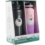 Thermoflask 40oz Stainless Steel Insulated Water Bottles with Straw and Spout Lids, 2-pack, Black/Rose Purple